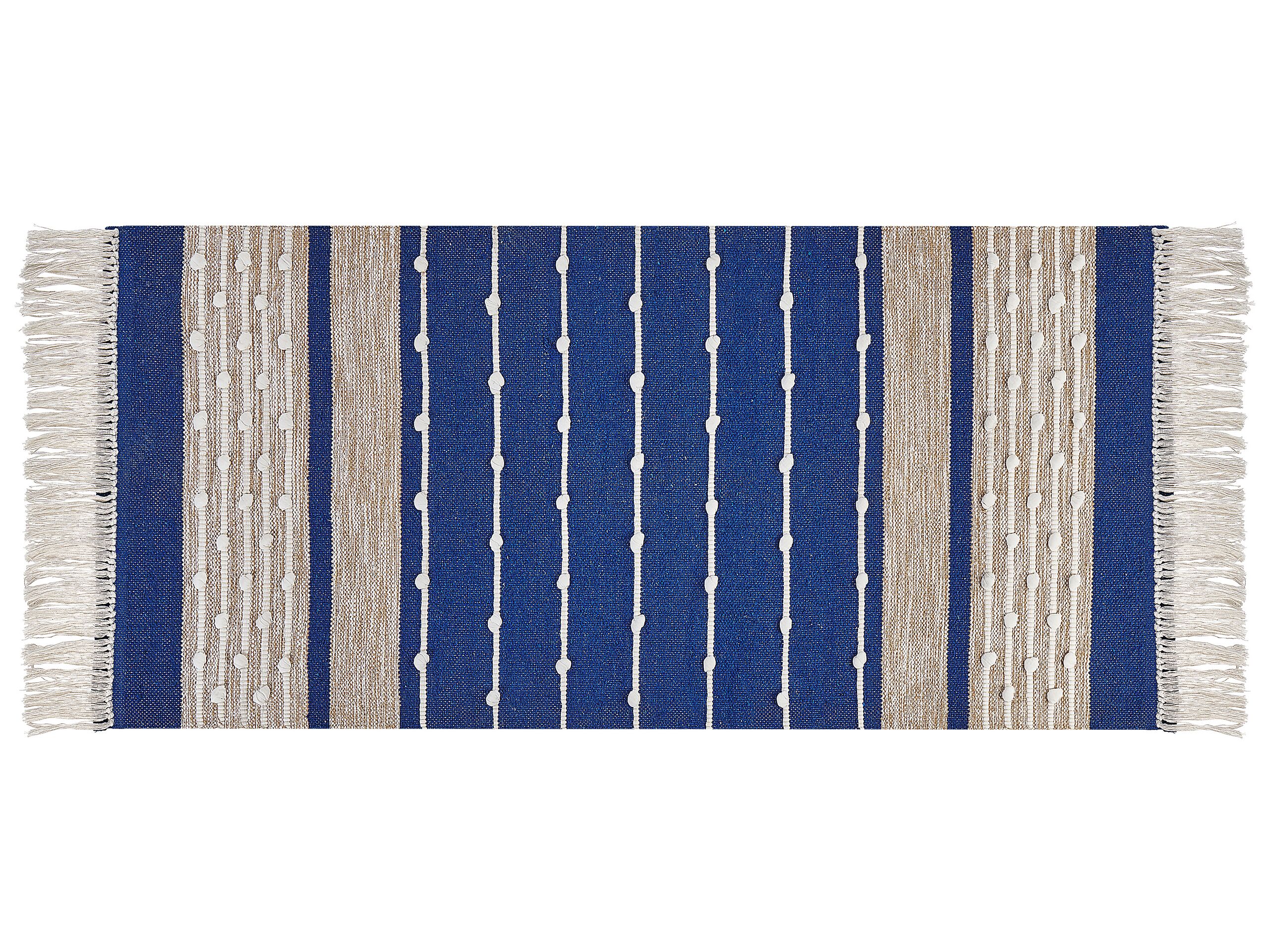 Cotton Area Rug 80x150cm Blue and Beige