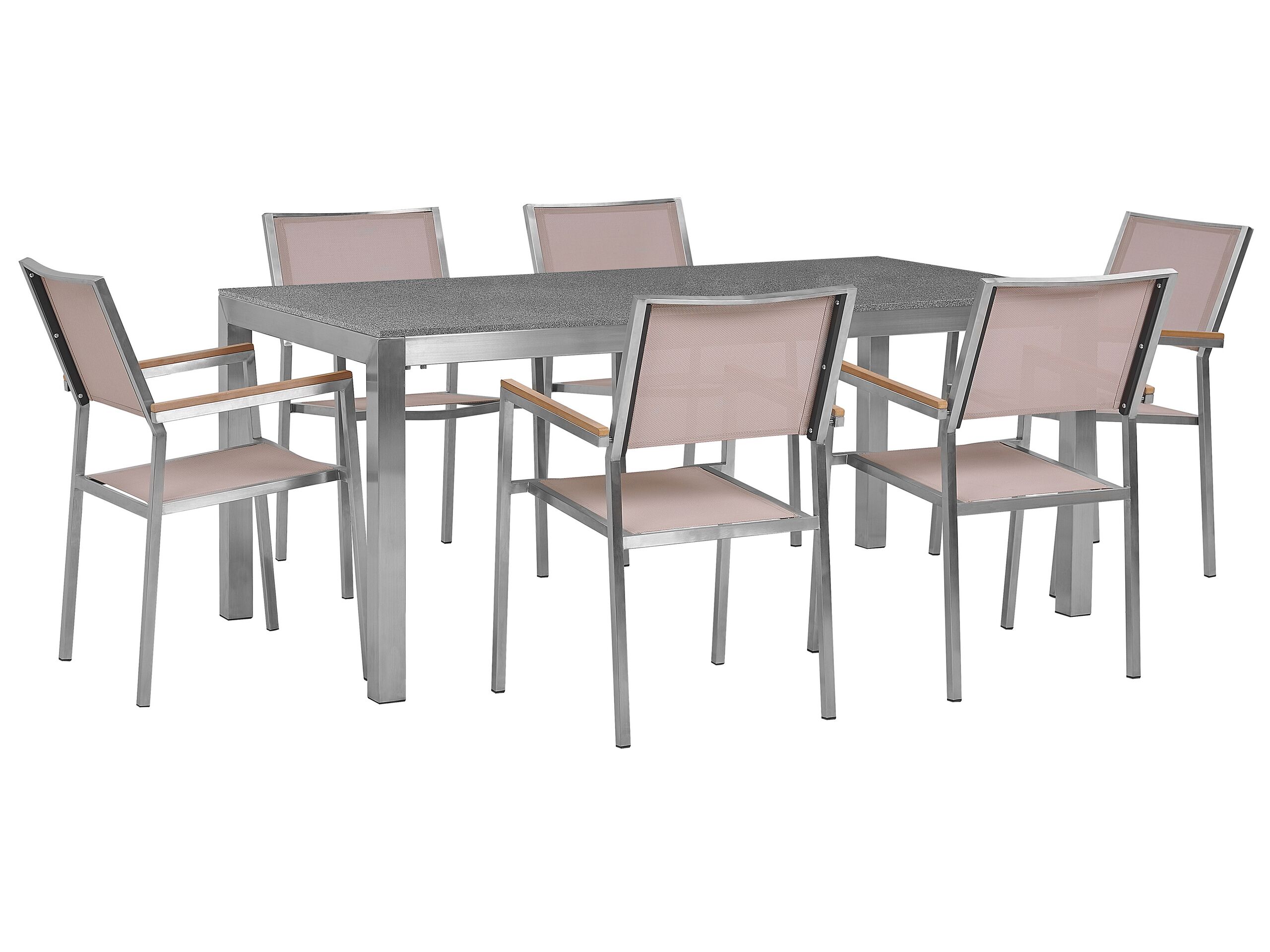 6 Seater Garden Dining Set Grey Granite Top with Beige Chairs GROSSETO