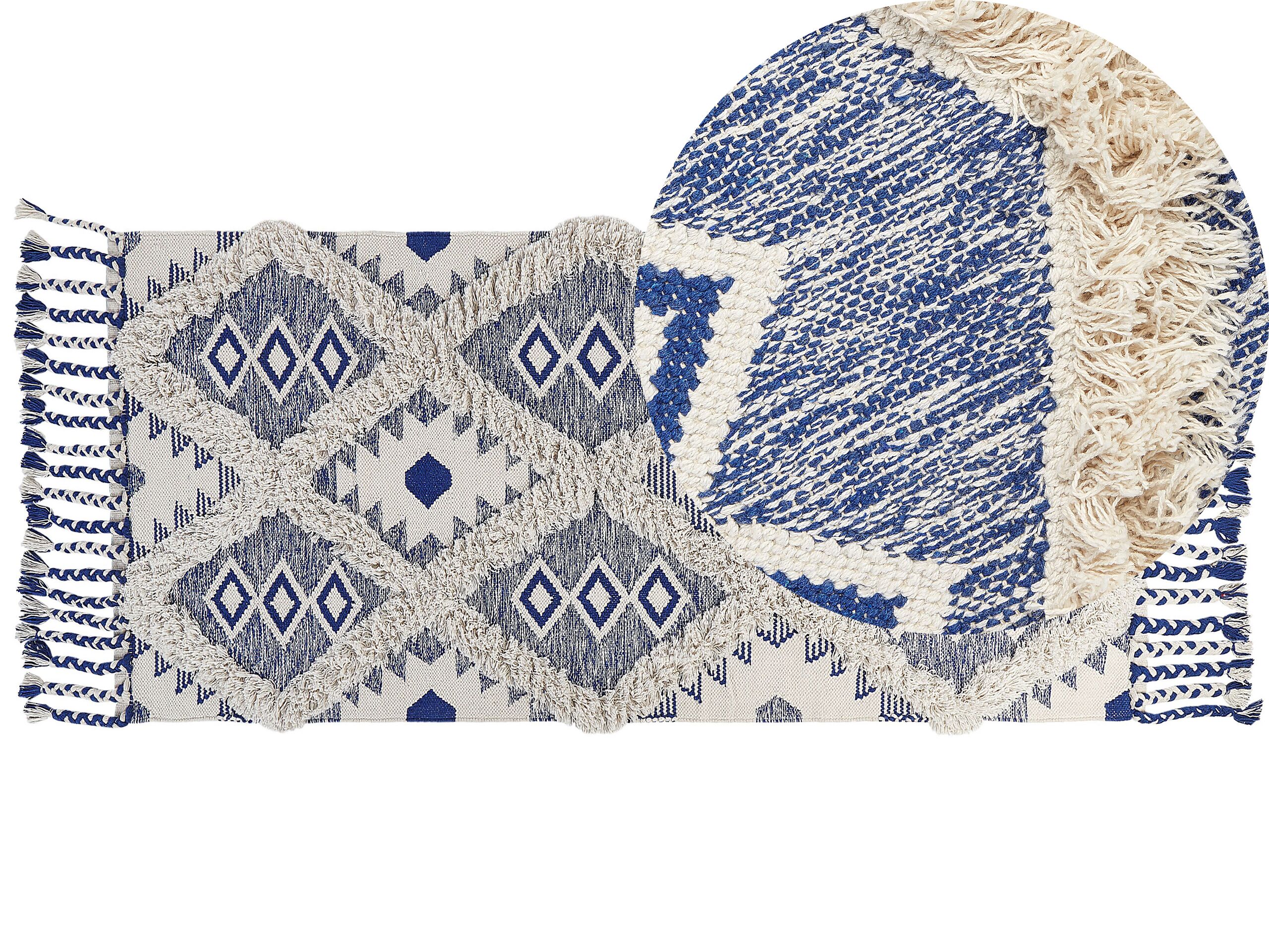 Cotton Runner Rug 80x200cm Light Beige and Blue