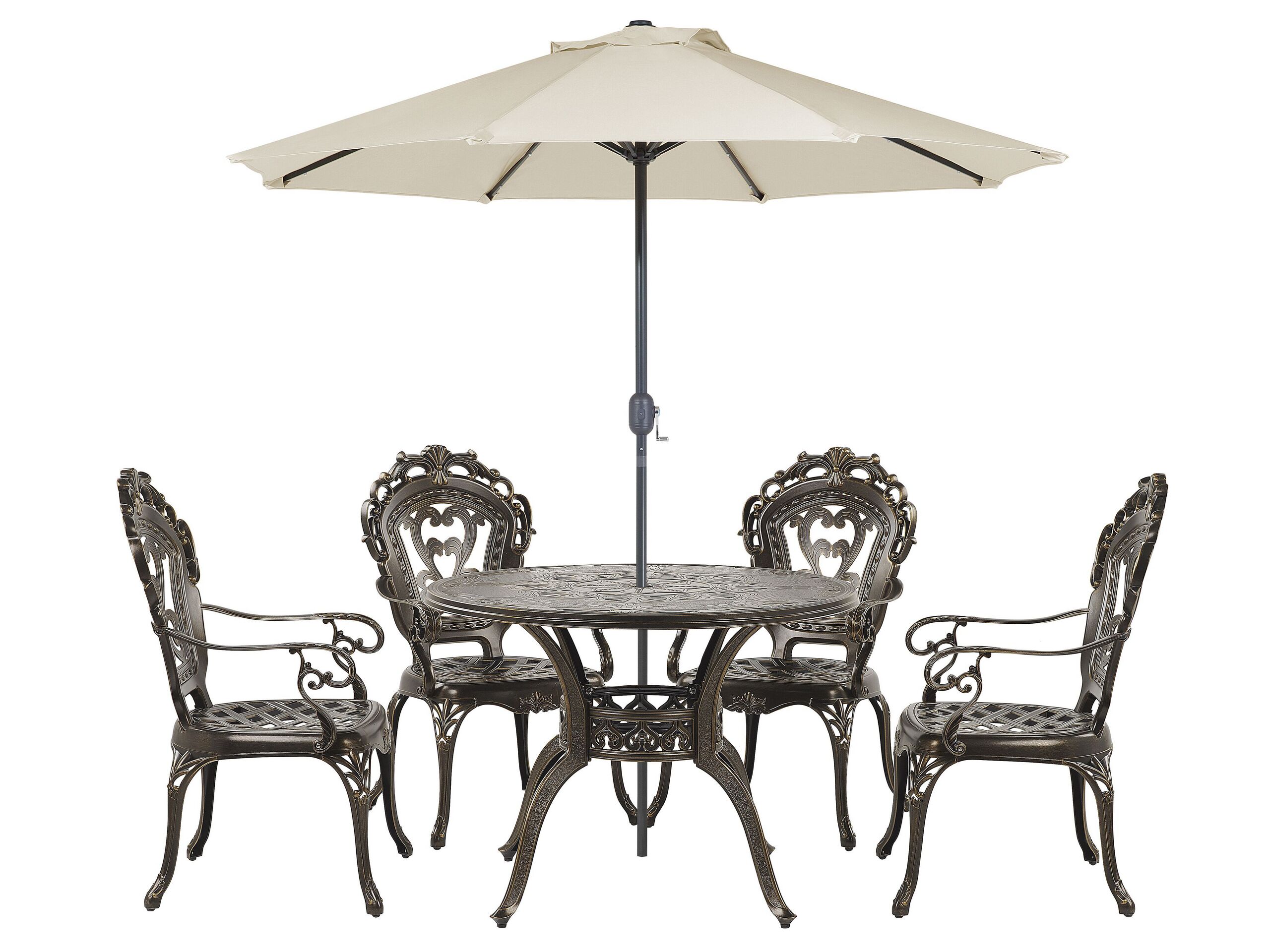 4 Seater Metal Garden Dining Set Brown SAPRI with Parasol (16 Options)