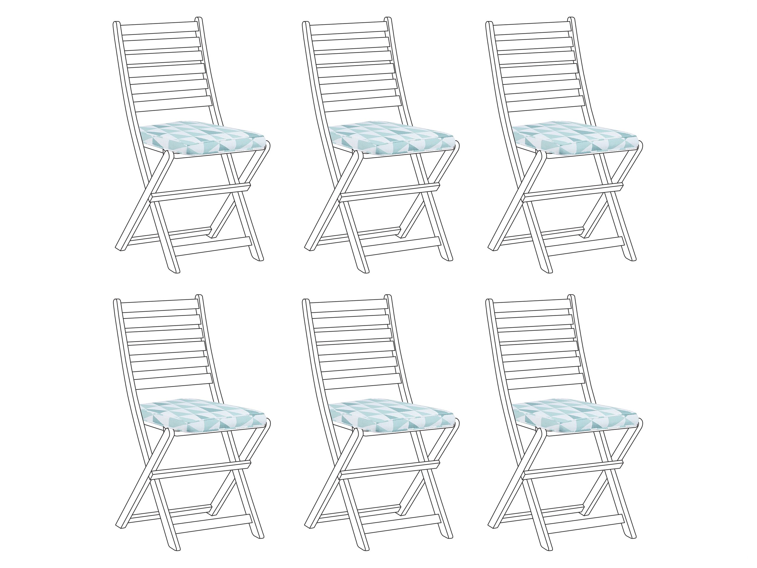 Set of 6 Outdoor Seat Pad Cushions Triangle Pattern Blue and White TOLVE