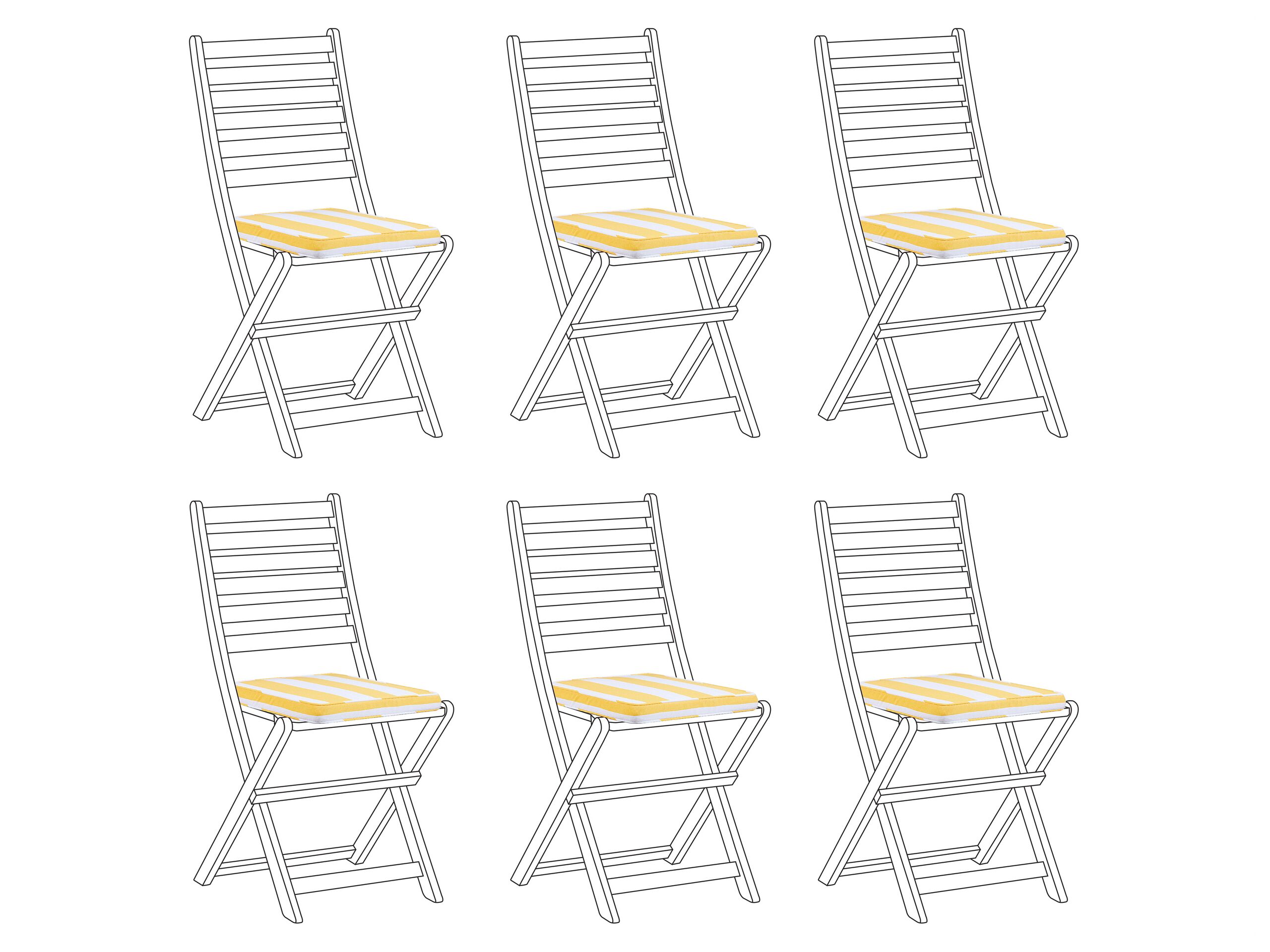 Set of 6 Outdoor Seat Pad Cushions Striped Pattern Yellow and White TOLVE
