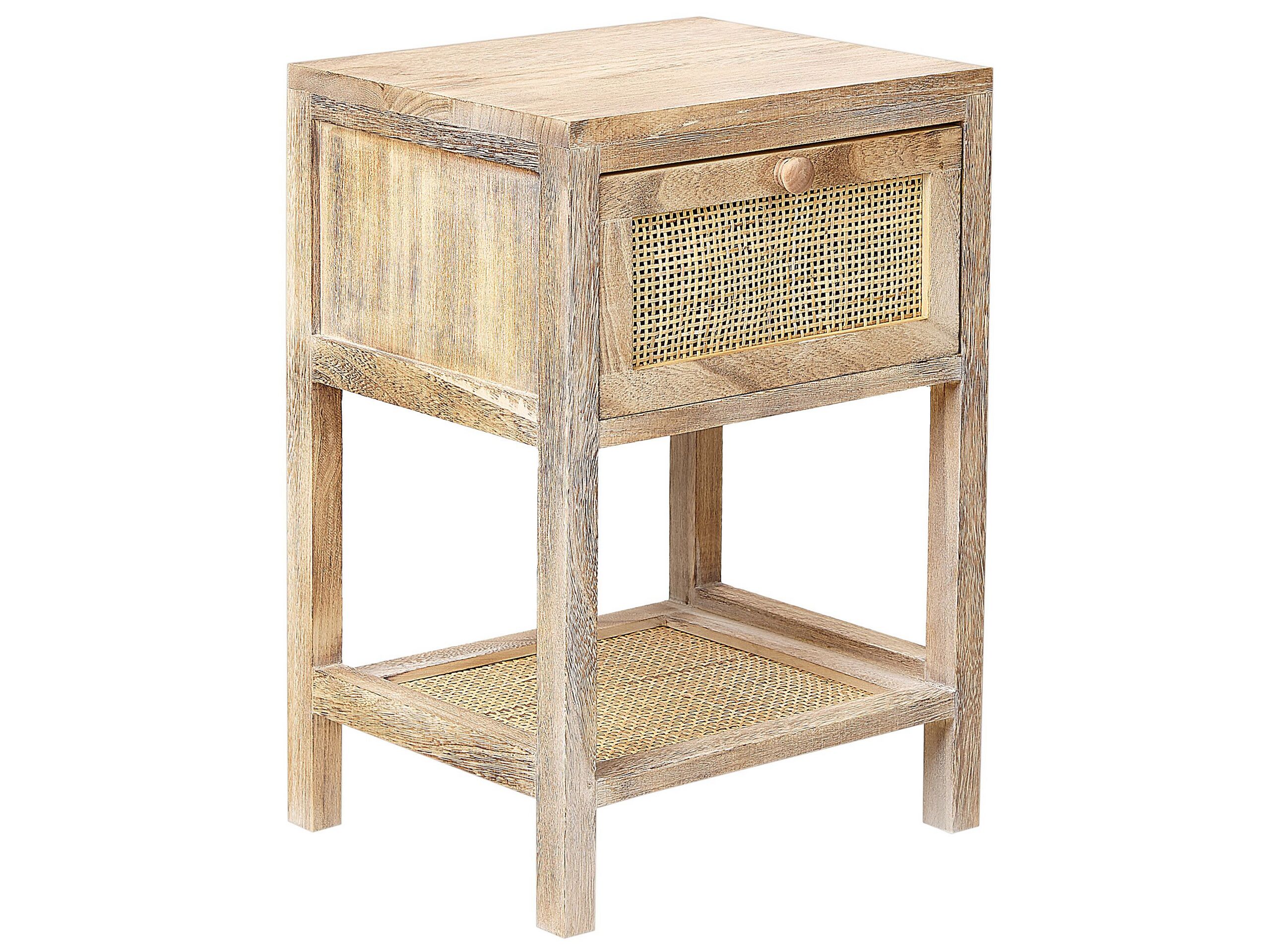 Bedside Table - BARNET 1 Drawer Nightstand Light Wood 35cm