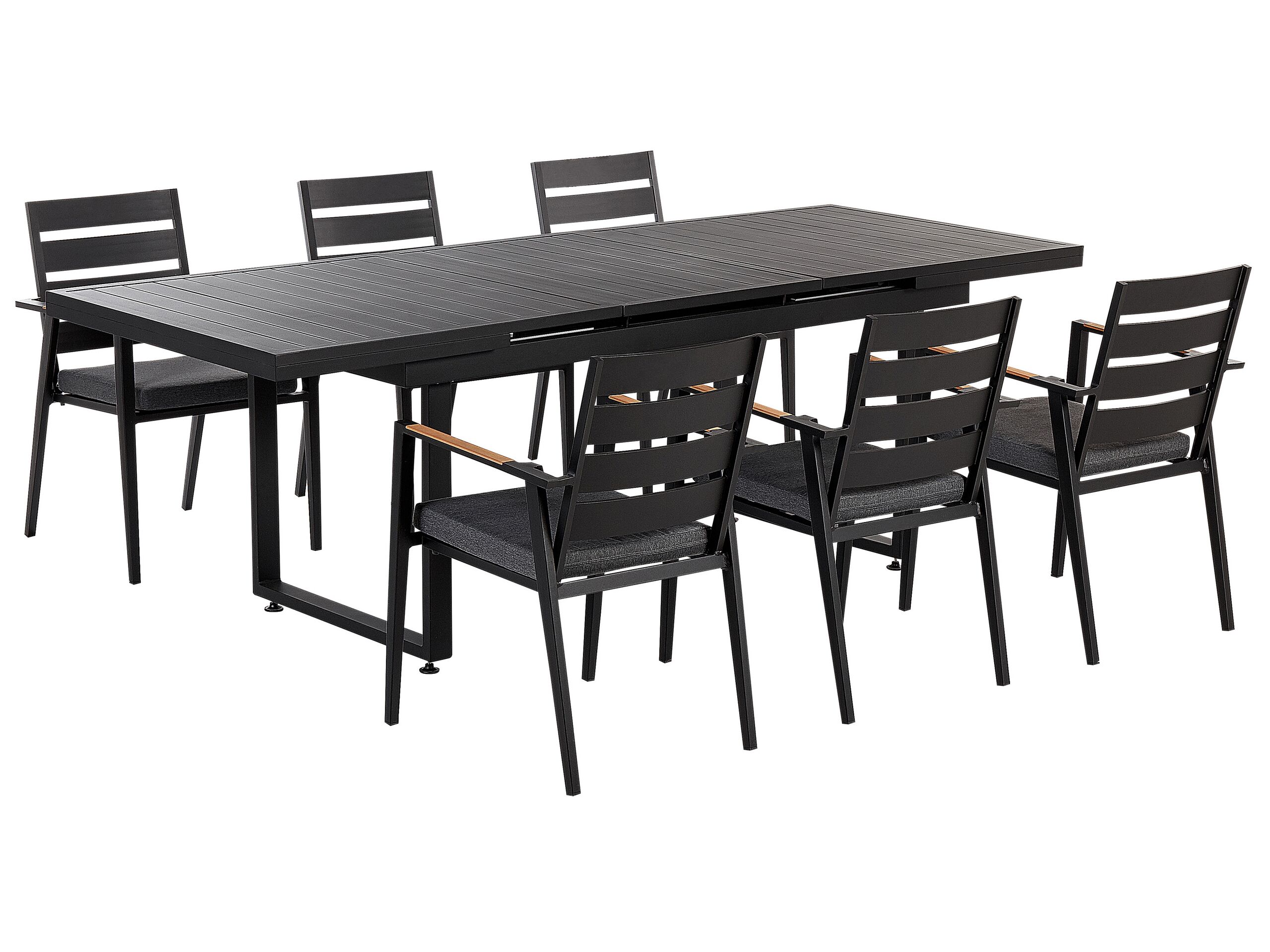 6 Seater Aluminium Garden Dining Set with Grey Cushions Black VALCANETTO/TAVIANO