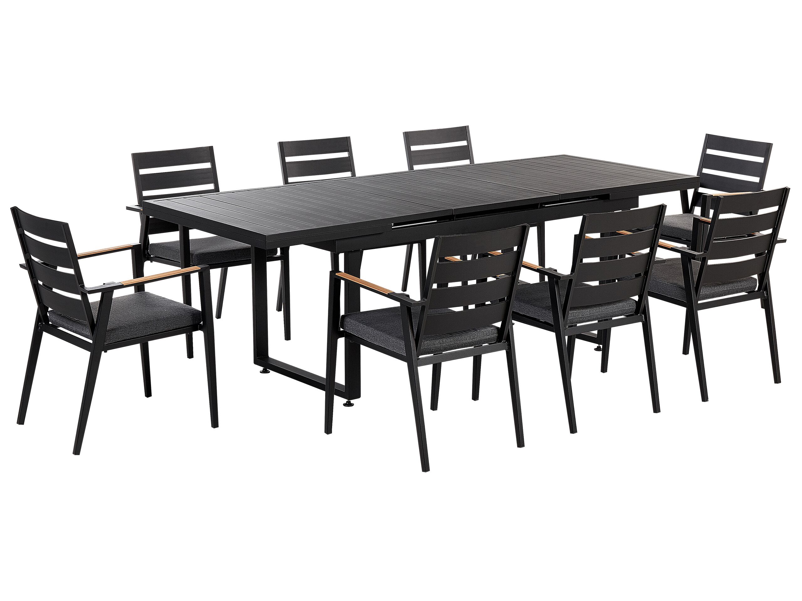 8 Seater Aluminium Garden Dining Set with Grey Cushions Black VALCANETTO/TAVIANO