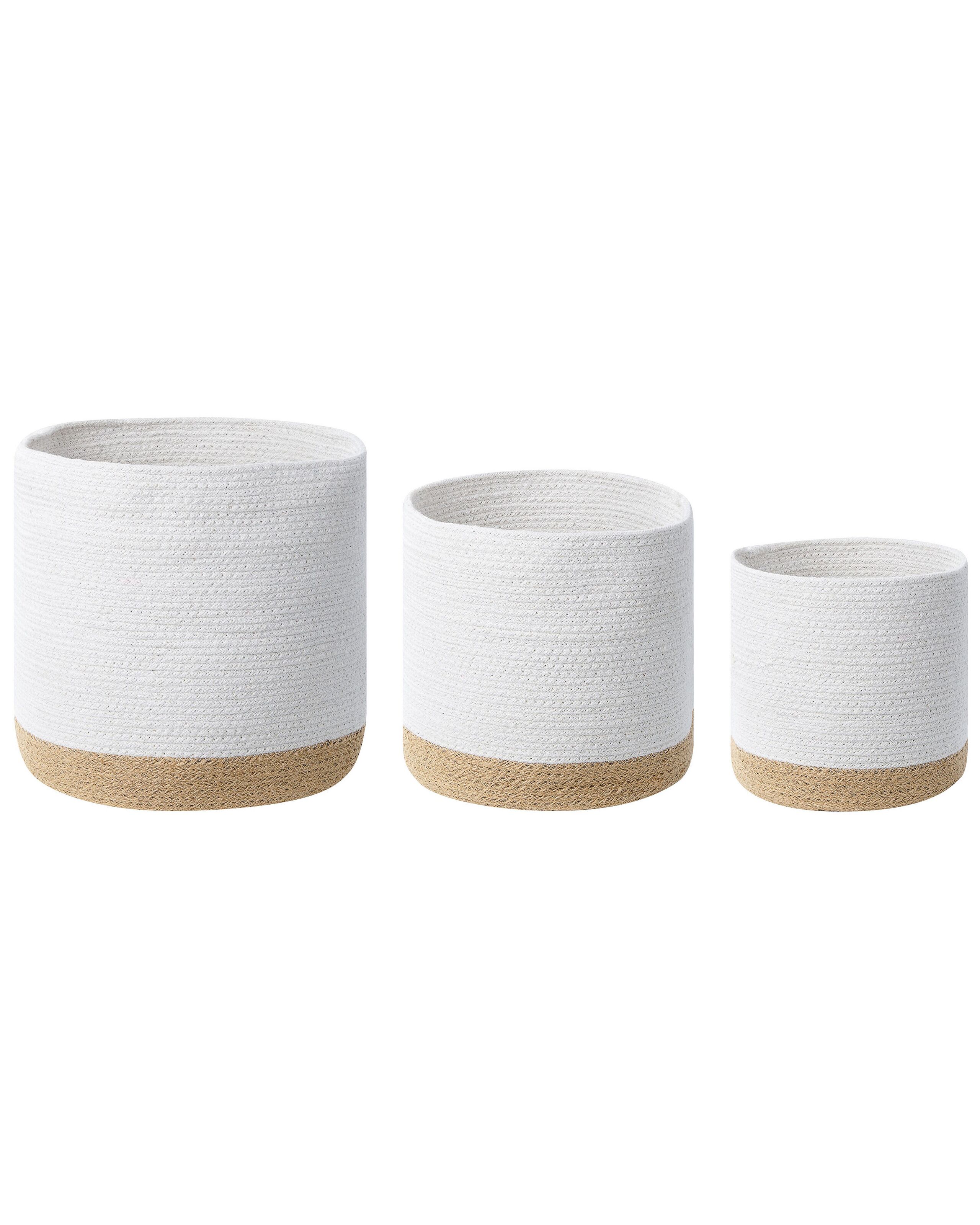 Set of 3 Cotton Baskets White and Beige