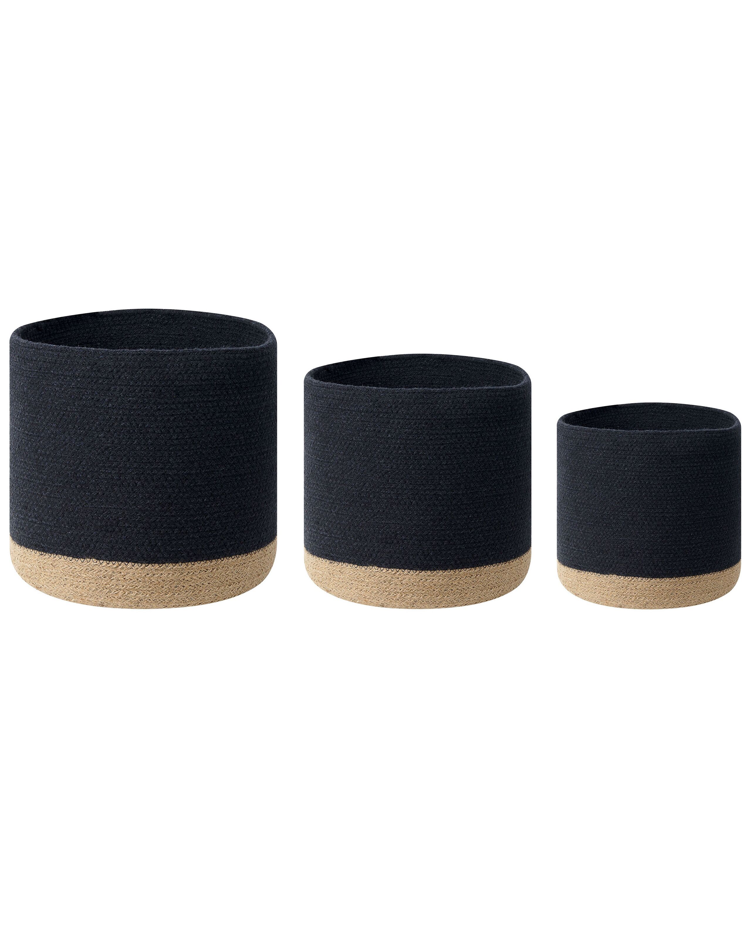 Set of 3 Cotton Baskets Black and Beige