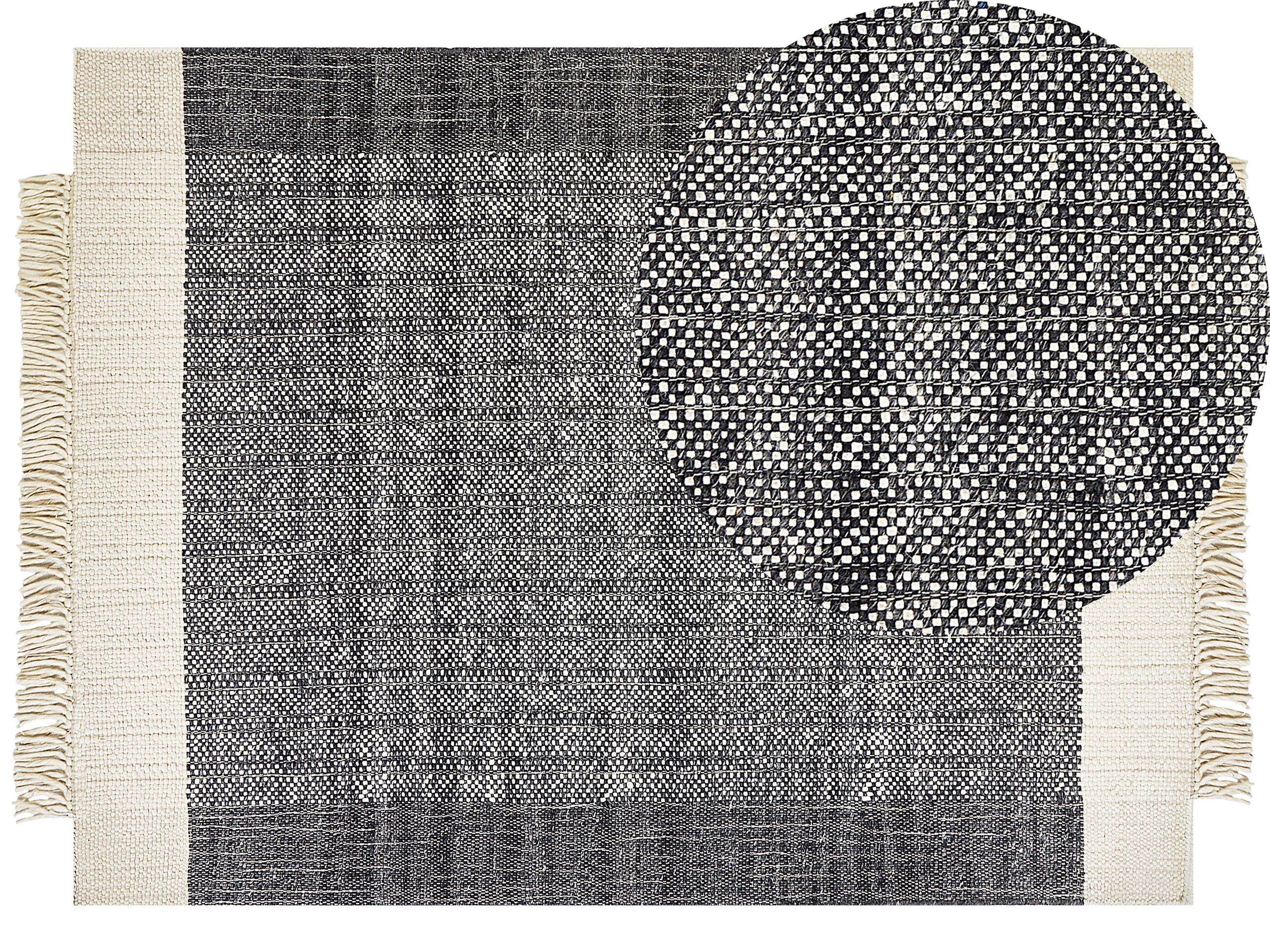 Wool Area Rug 160x230cm Black and Off - White