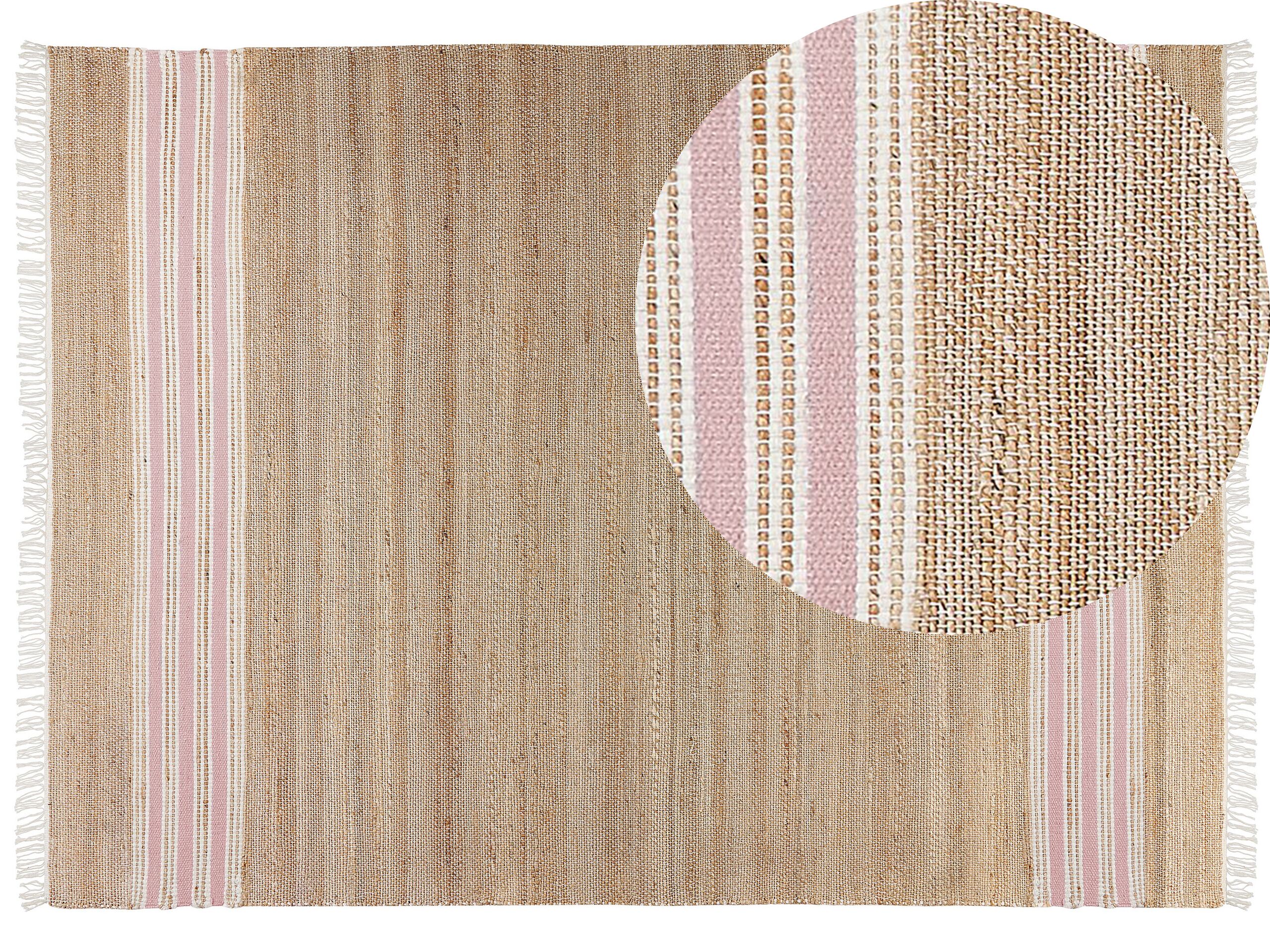 Jute Area Rug 160x230cm Beige and Pastel Pink