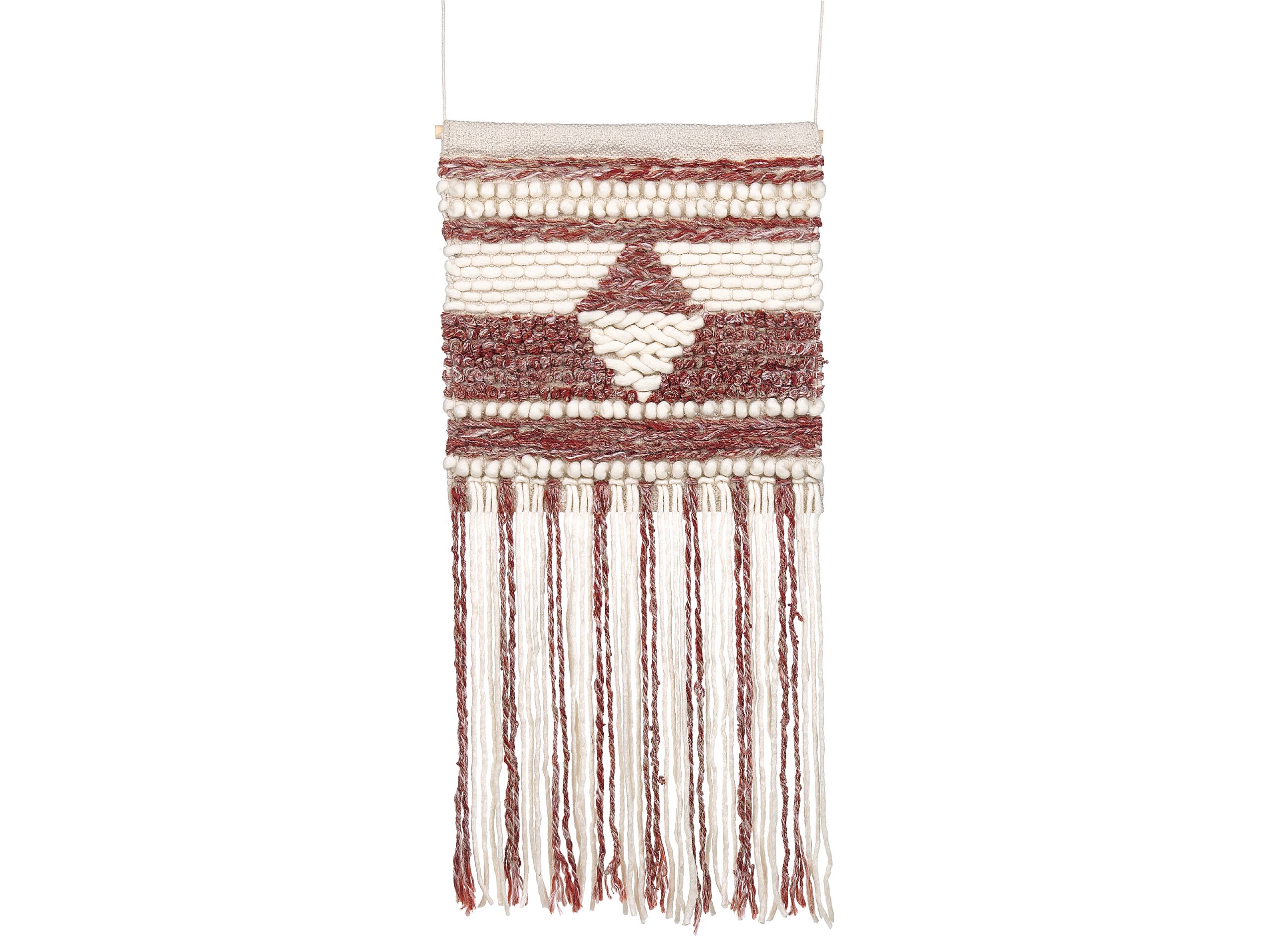 Wool Wall Hanging with Tassels Red and Beige SAIF