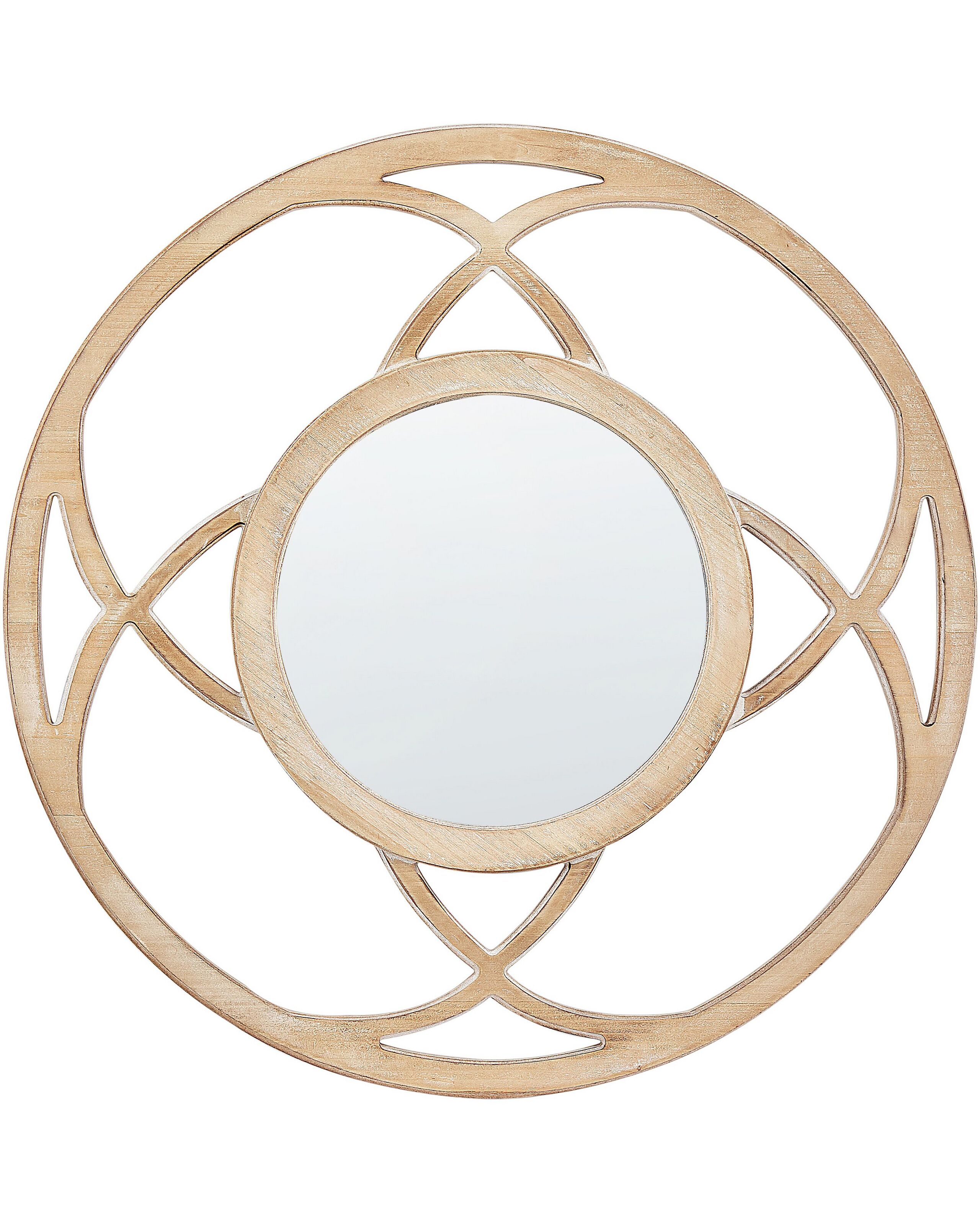 Round Wall Mirror 60cm Light Wood