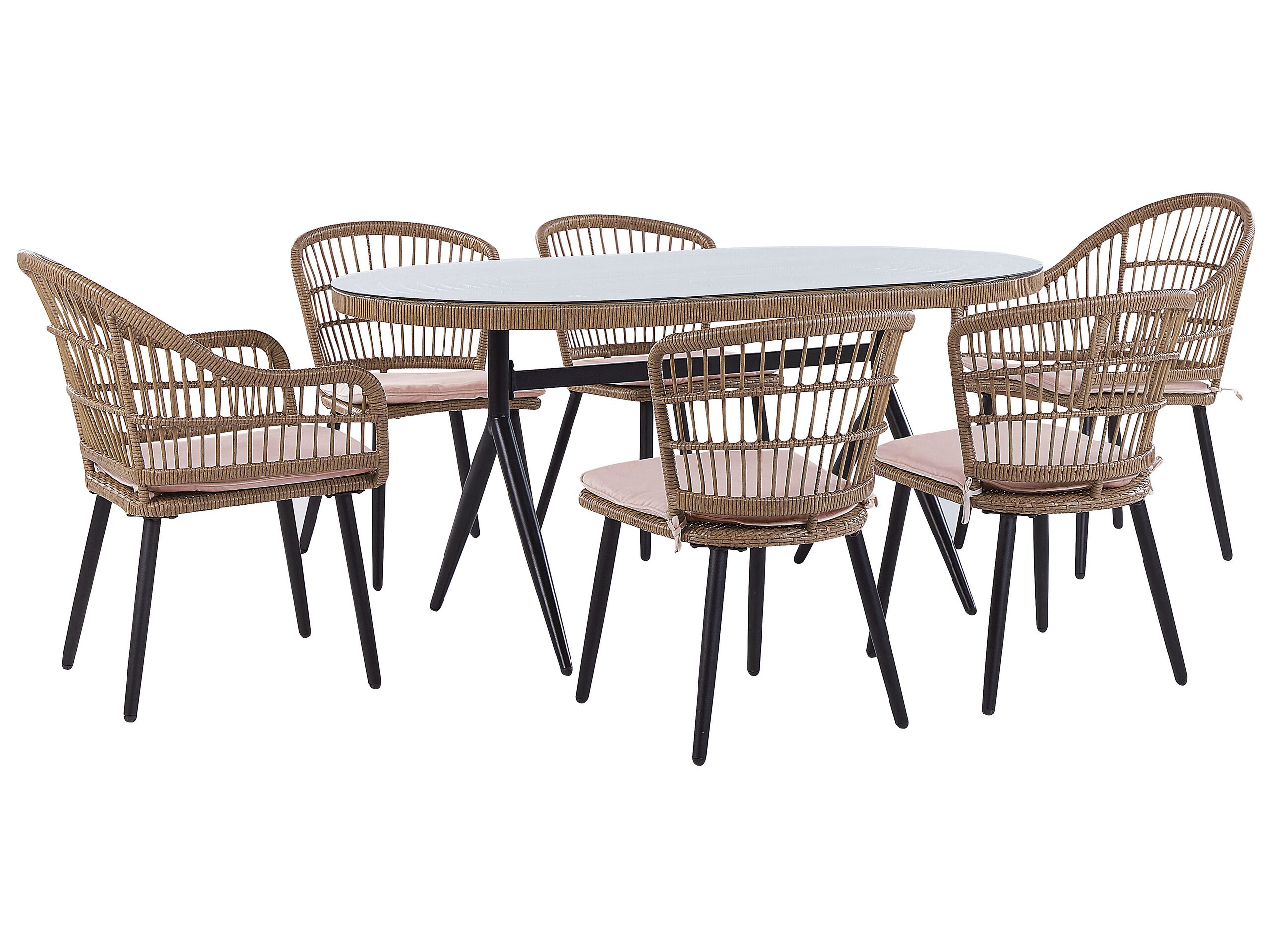 6 Seater PE Rattan Garden Dining Set Pink ALIANO II