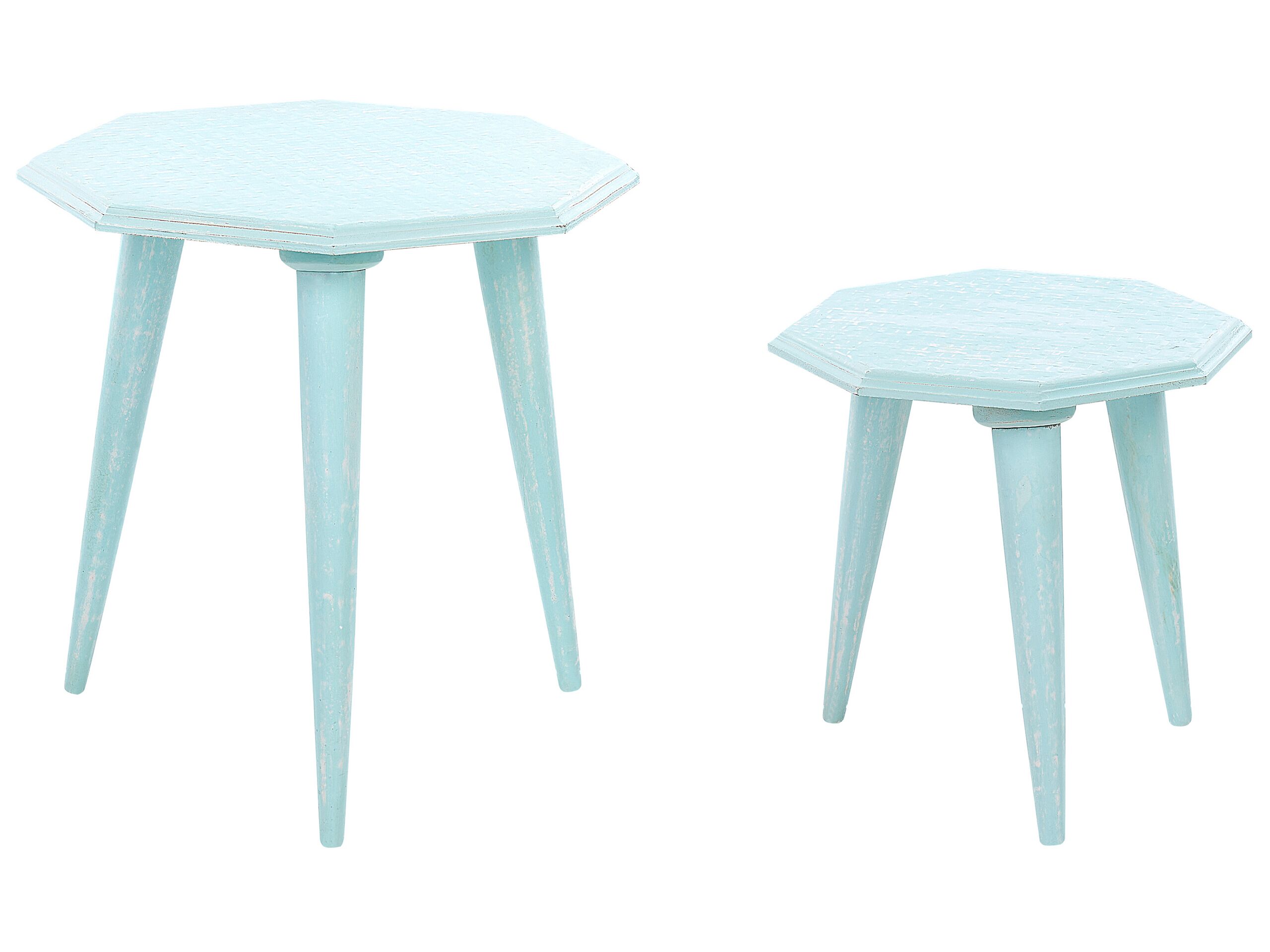 Set of 2 Wooden Side Tables Blue KANRI