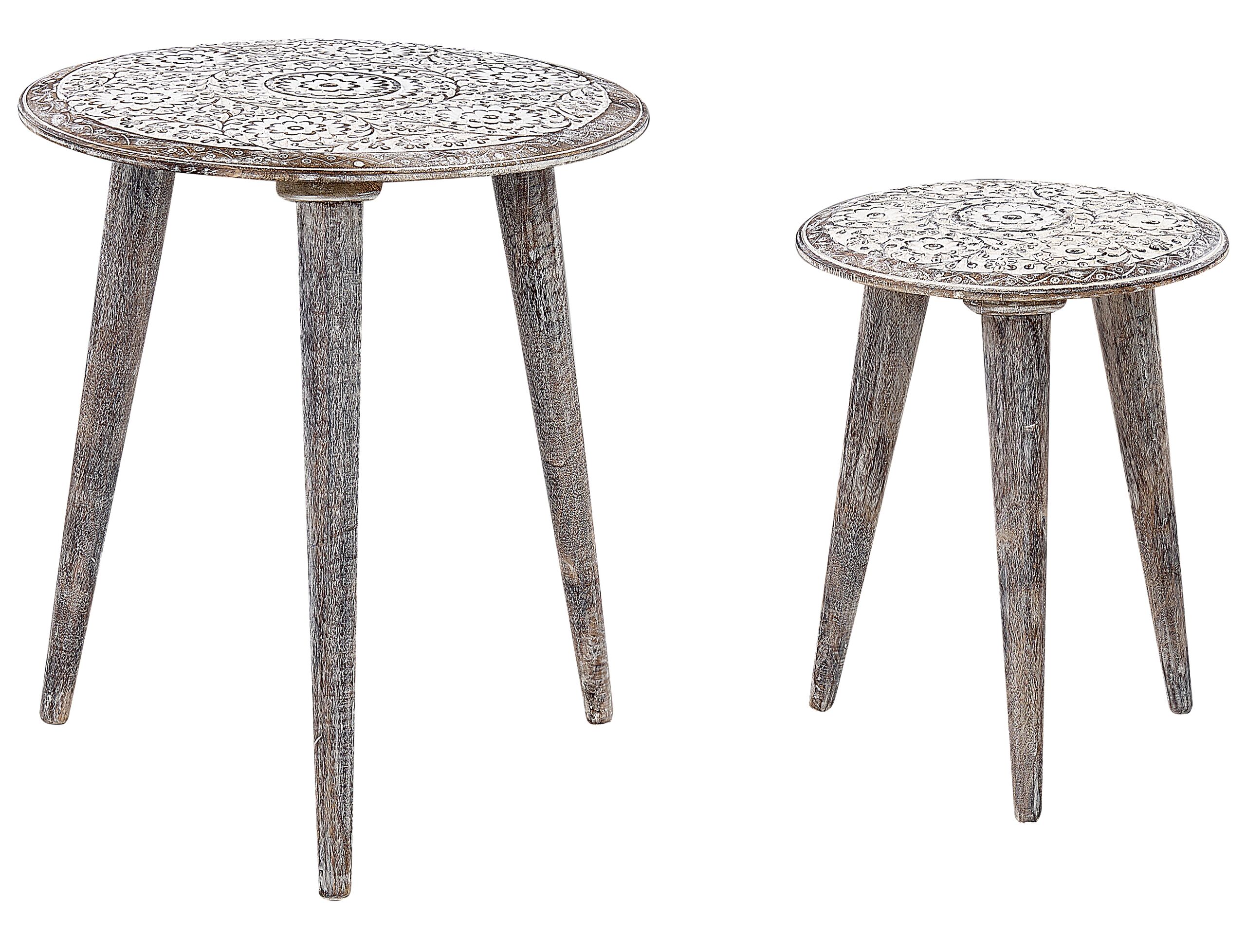 Set of 2 Mango Wood Side Tables Off-White BARJU
