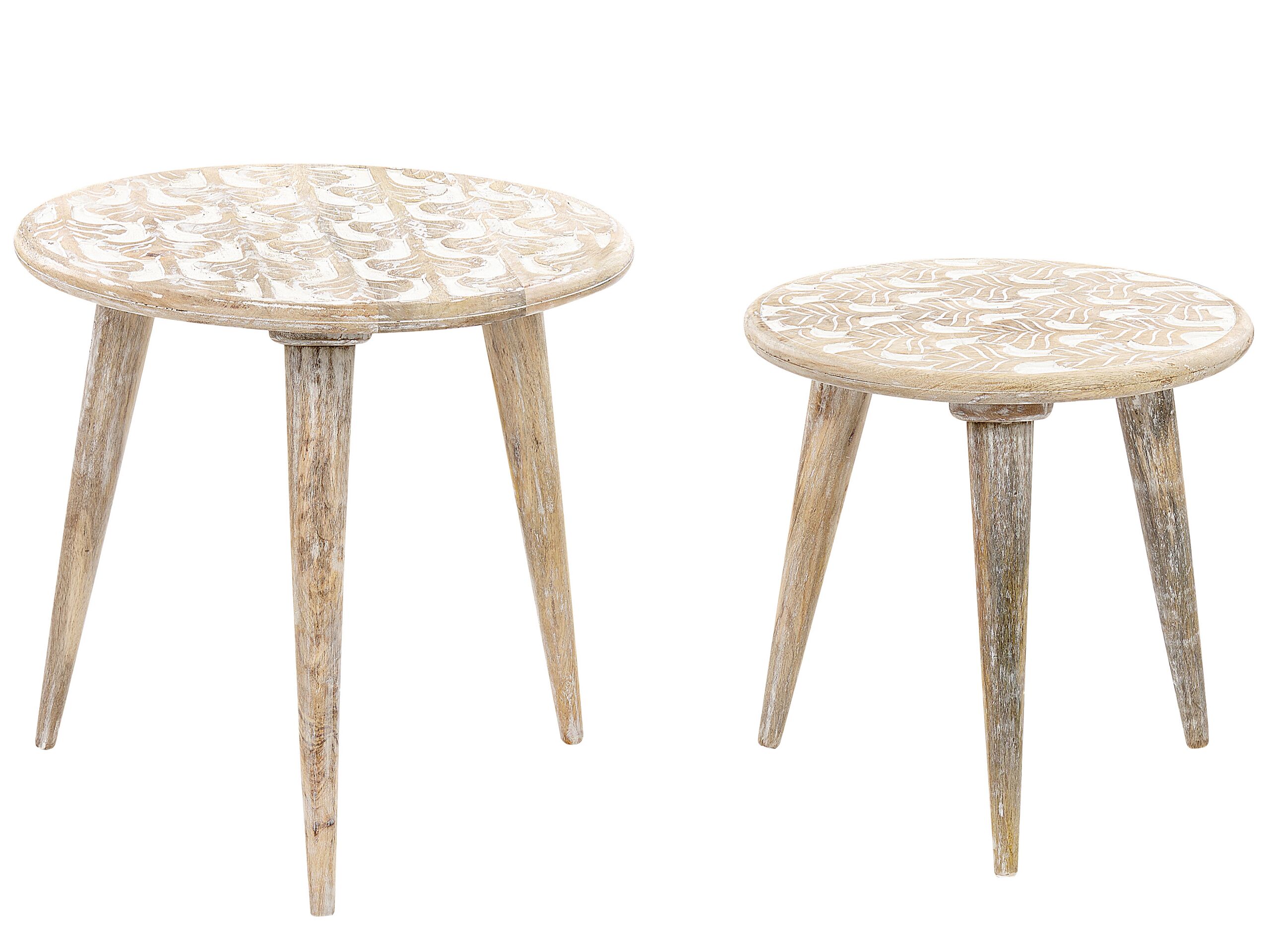 Set of 2 Mango Wood Side Tables Light HURSI