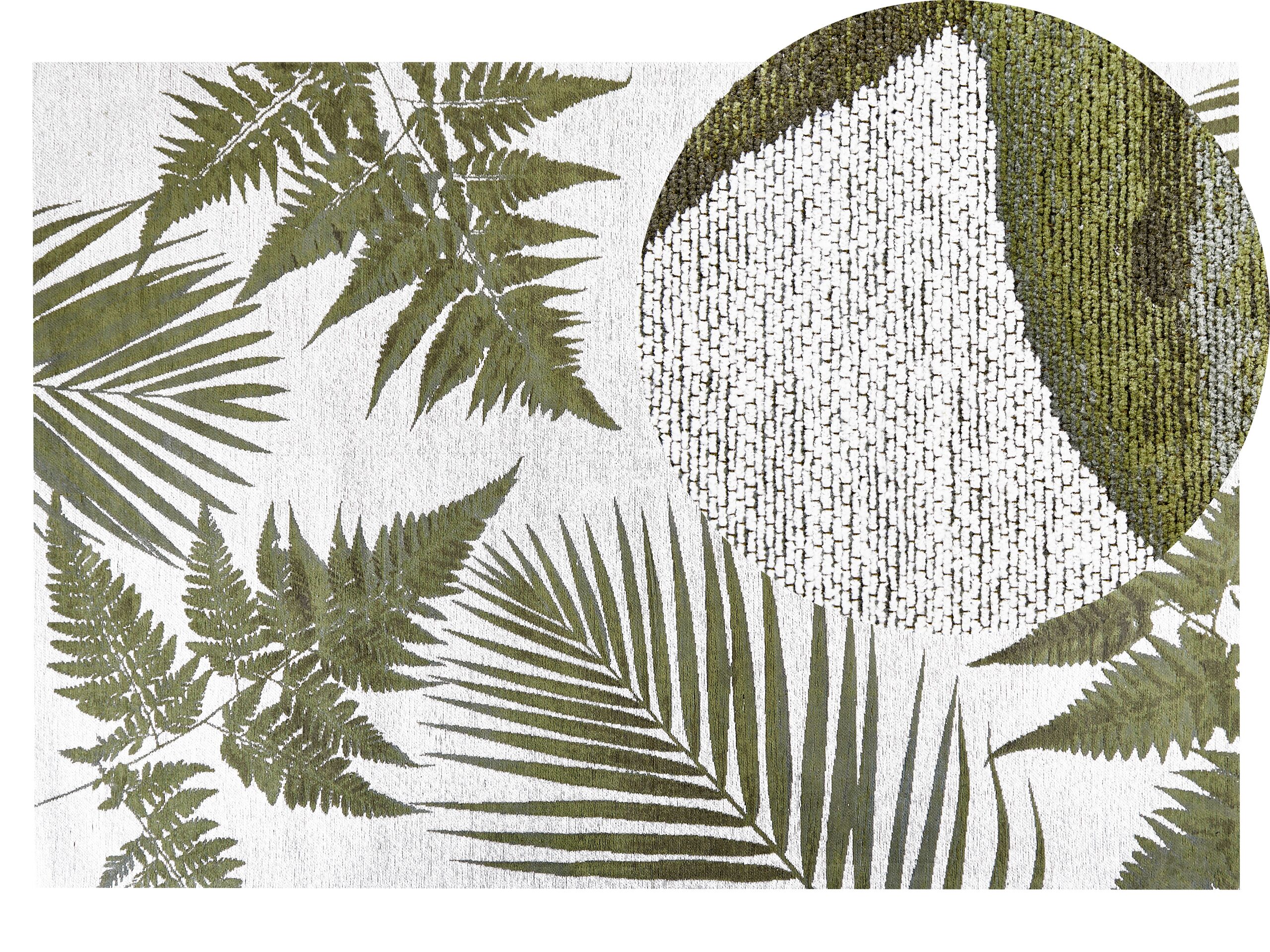 Cotton Area Rug Leaves Motif 140x200cm Green