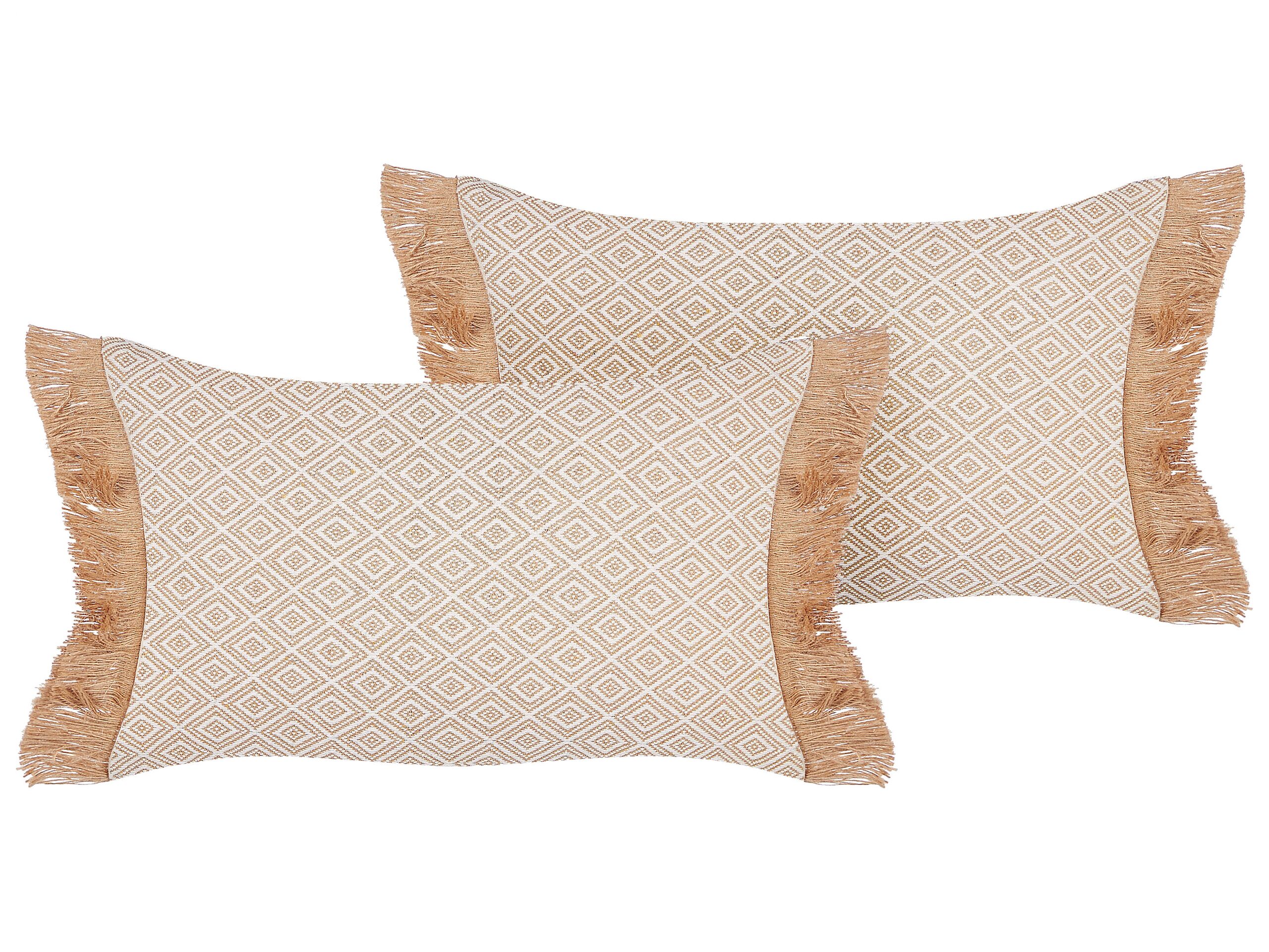 Set of 2 Cushions with Tassels 30x50cm Beige