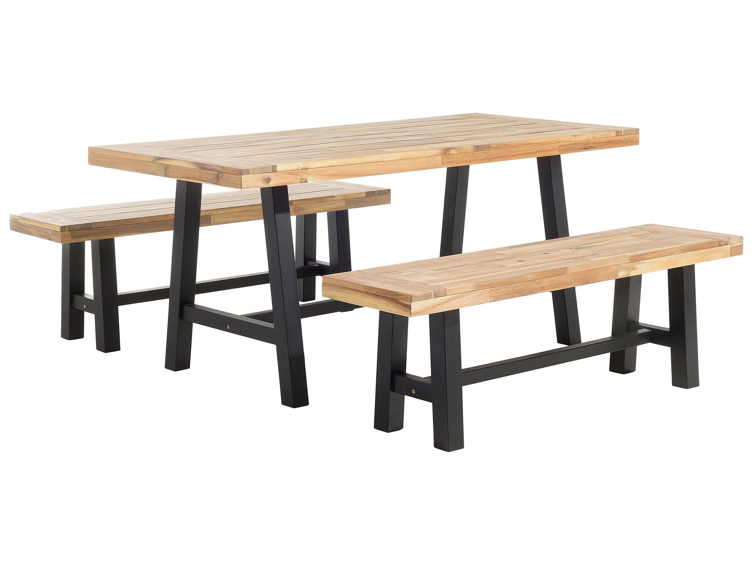 6 Seater Acacia Wood Garden Dining Set Black and Light Wood SCANIA