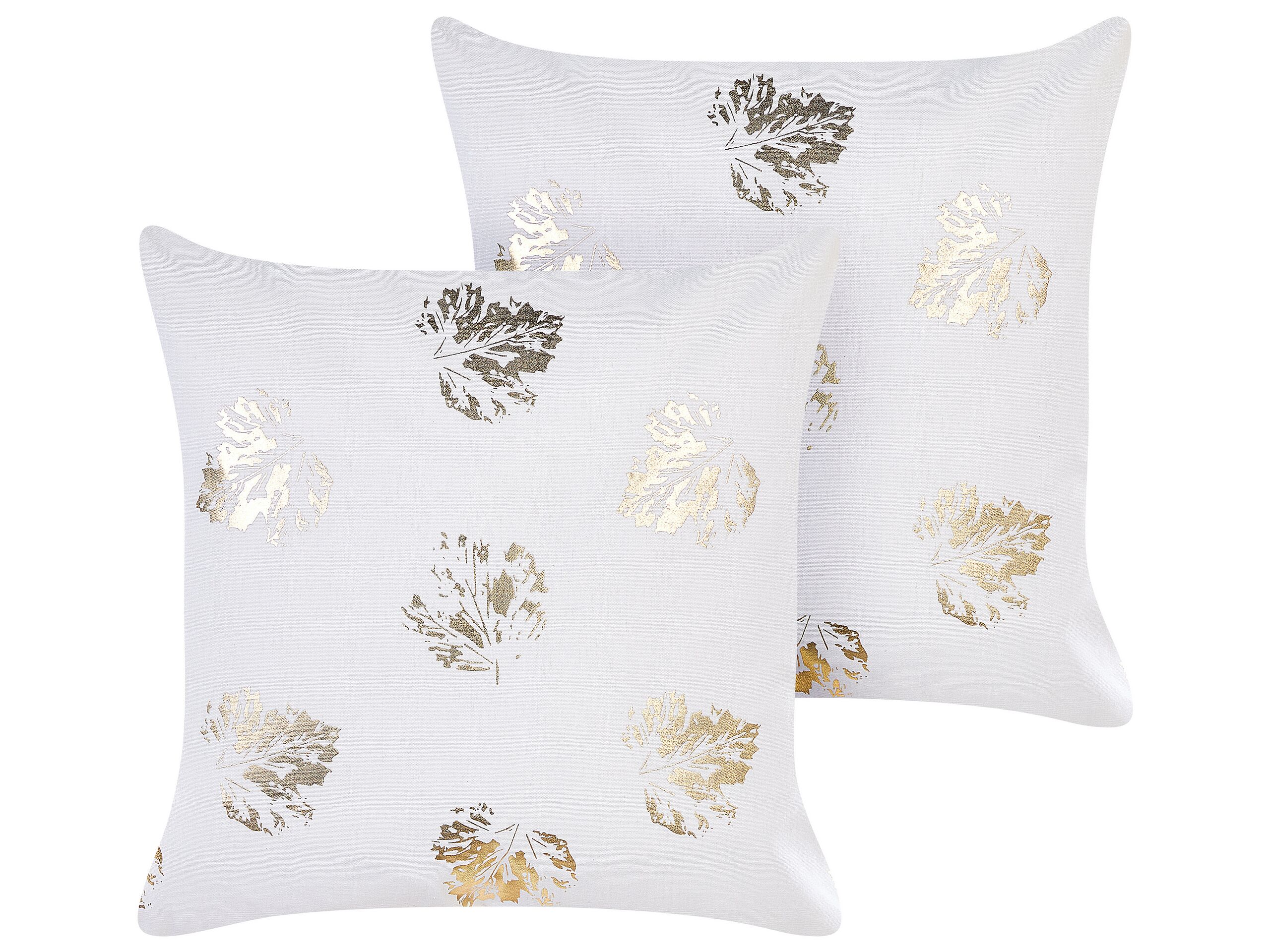 Set of 2 Velvet Cushions Leaf Pattern 45x45cm White