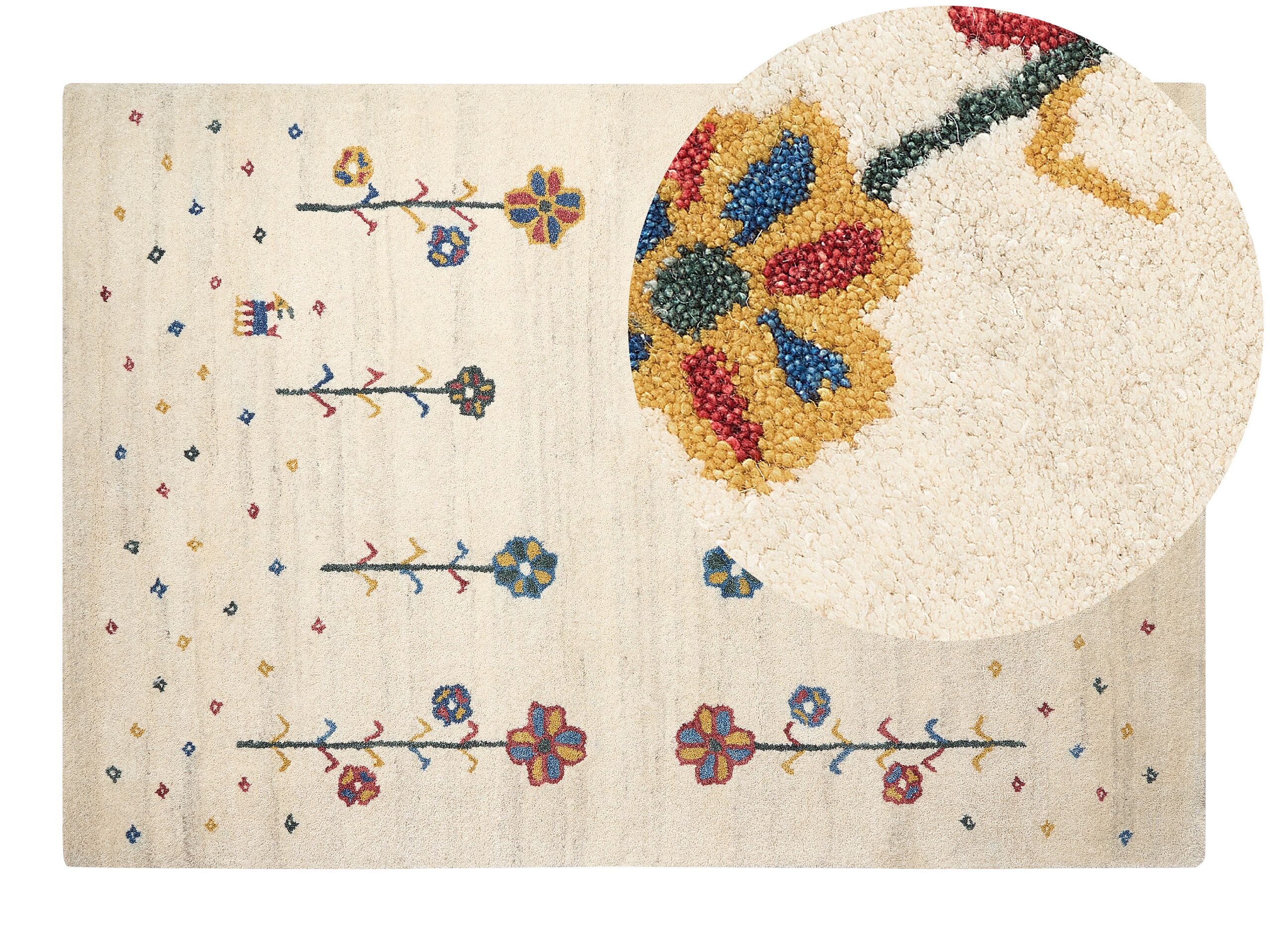Wool Gabbeh Area Rug with Floral Pattern 140x200cm Beige