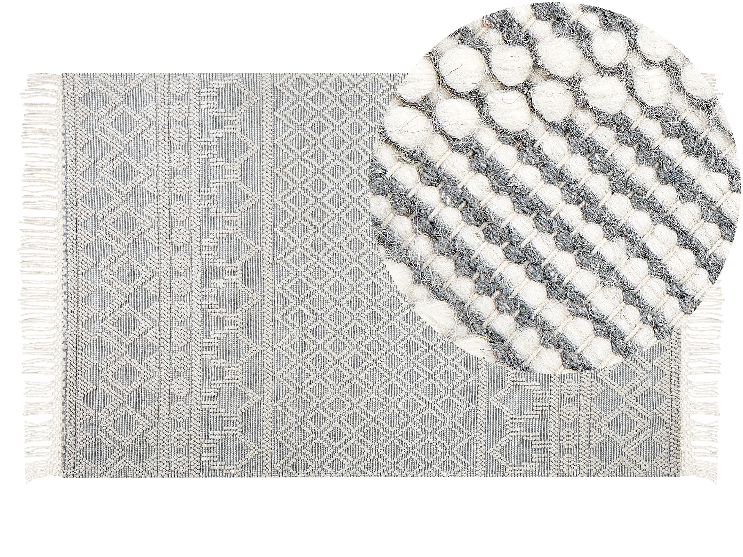 Wool Area Rug with Geometric Pattern 160x230cm Beige and Grey