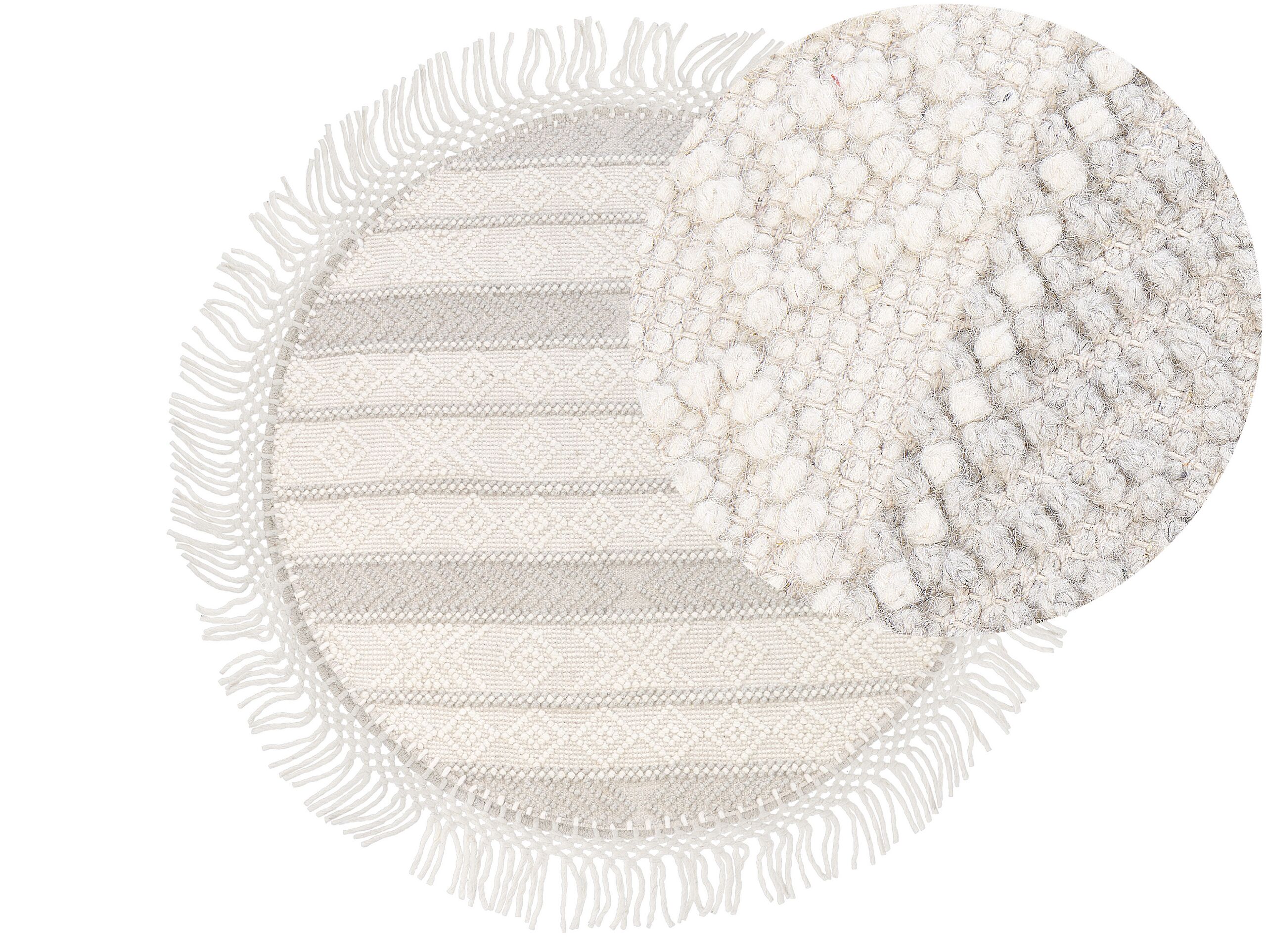 Round Wool Area Rug 140cm Beige