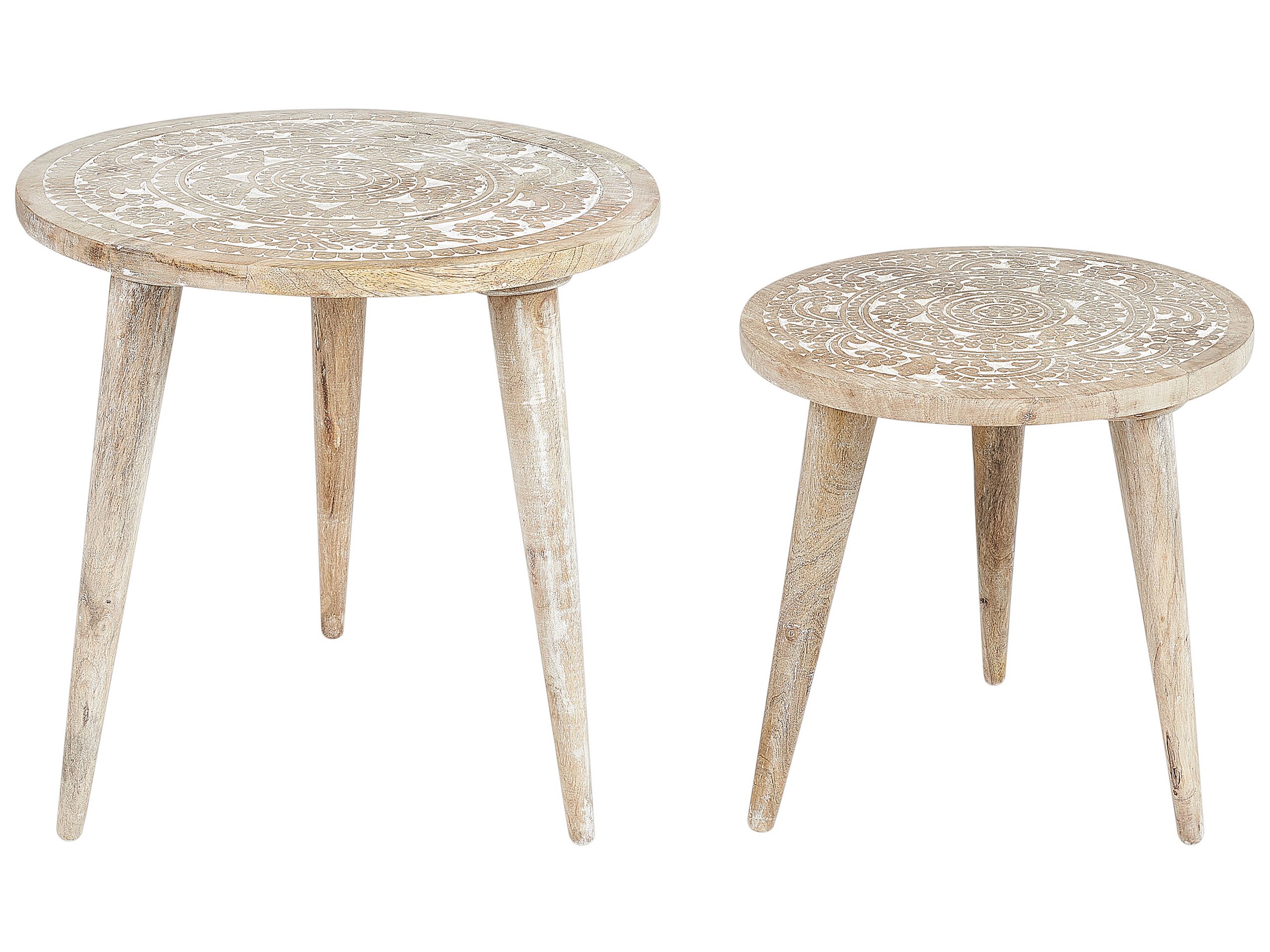 Set of 2 Mango Wood Side Tables Light UDAY