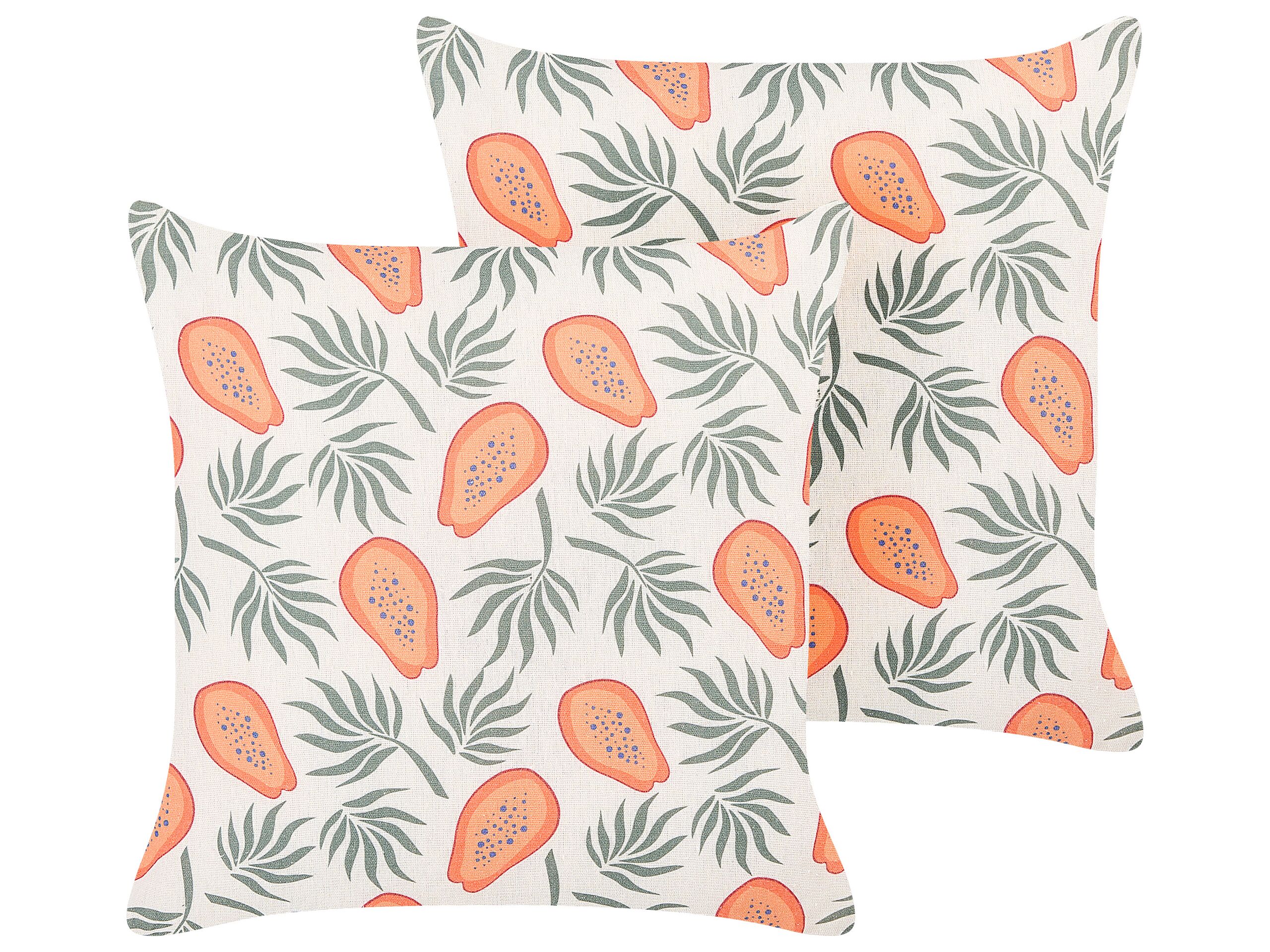 Set of 2 Decorative Cushions Papaya Motif 45x45cm Multicolour