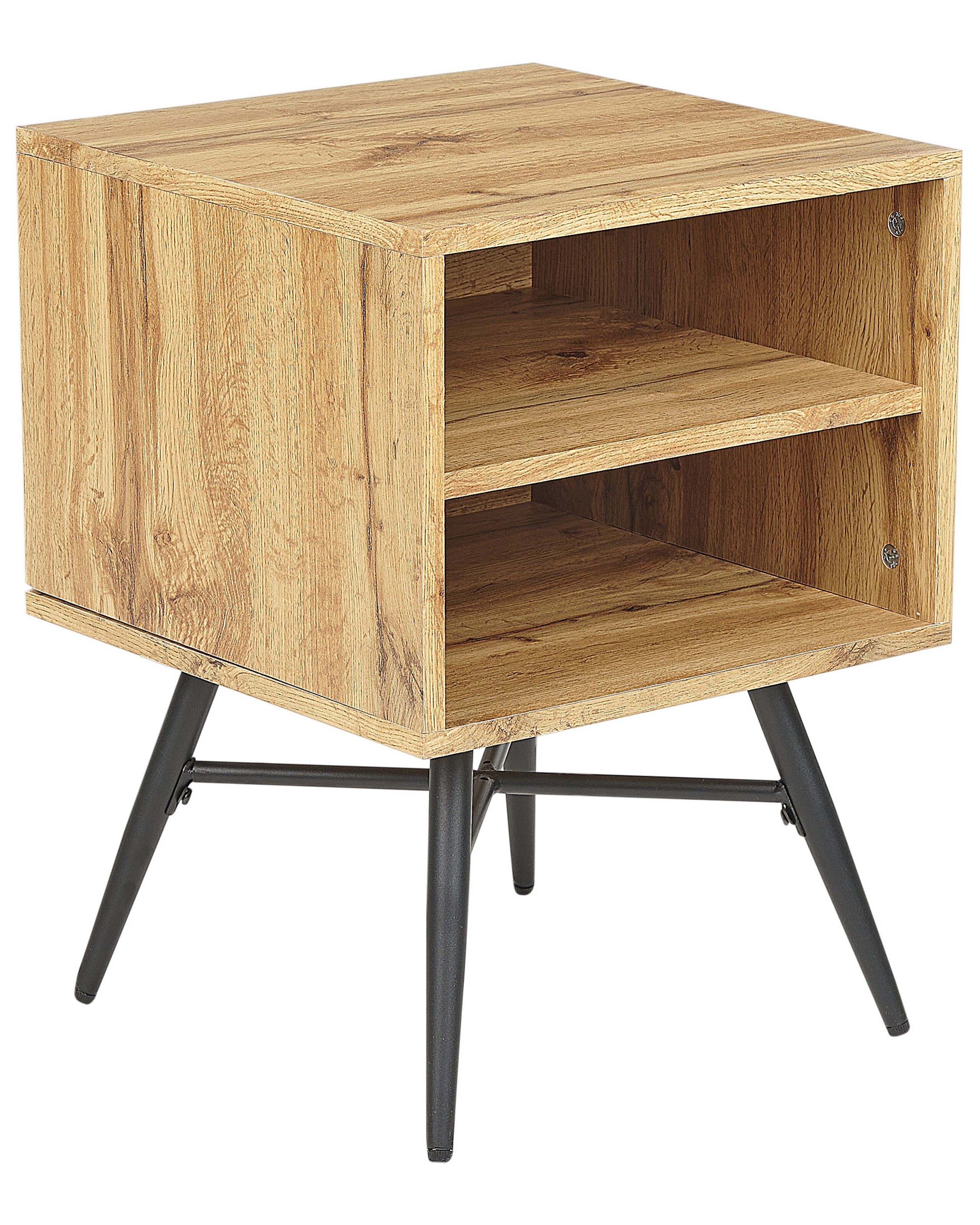Bedside Table - DUDLEY Nightstand Light Wood and Black 40cm