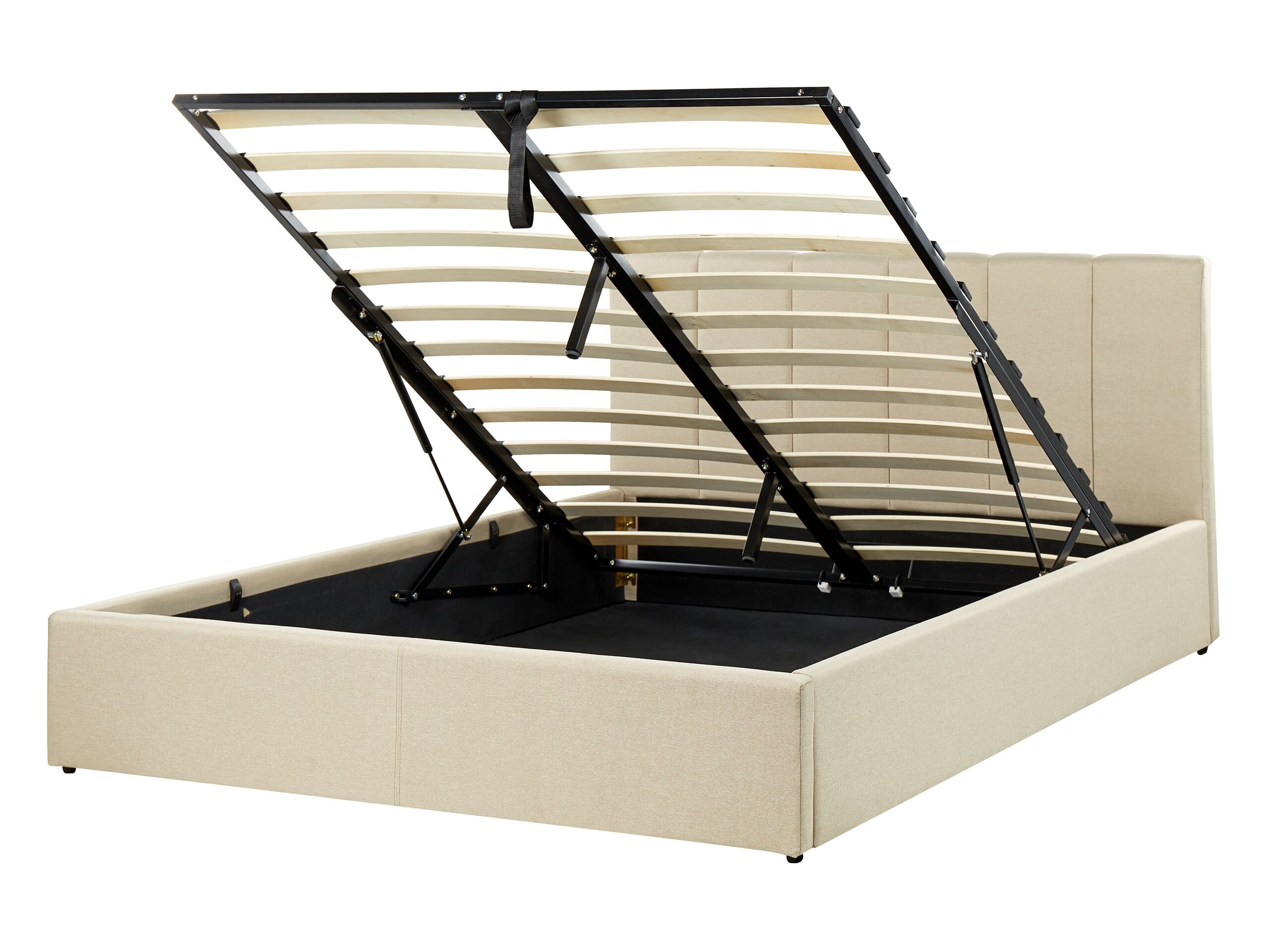 Fabric EU Double Size Ottoman Bed Beige DREUX