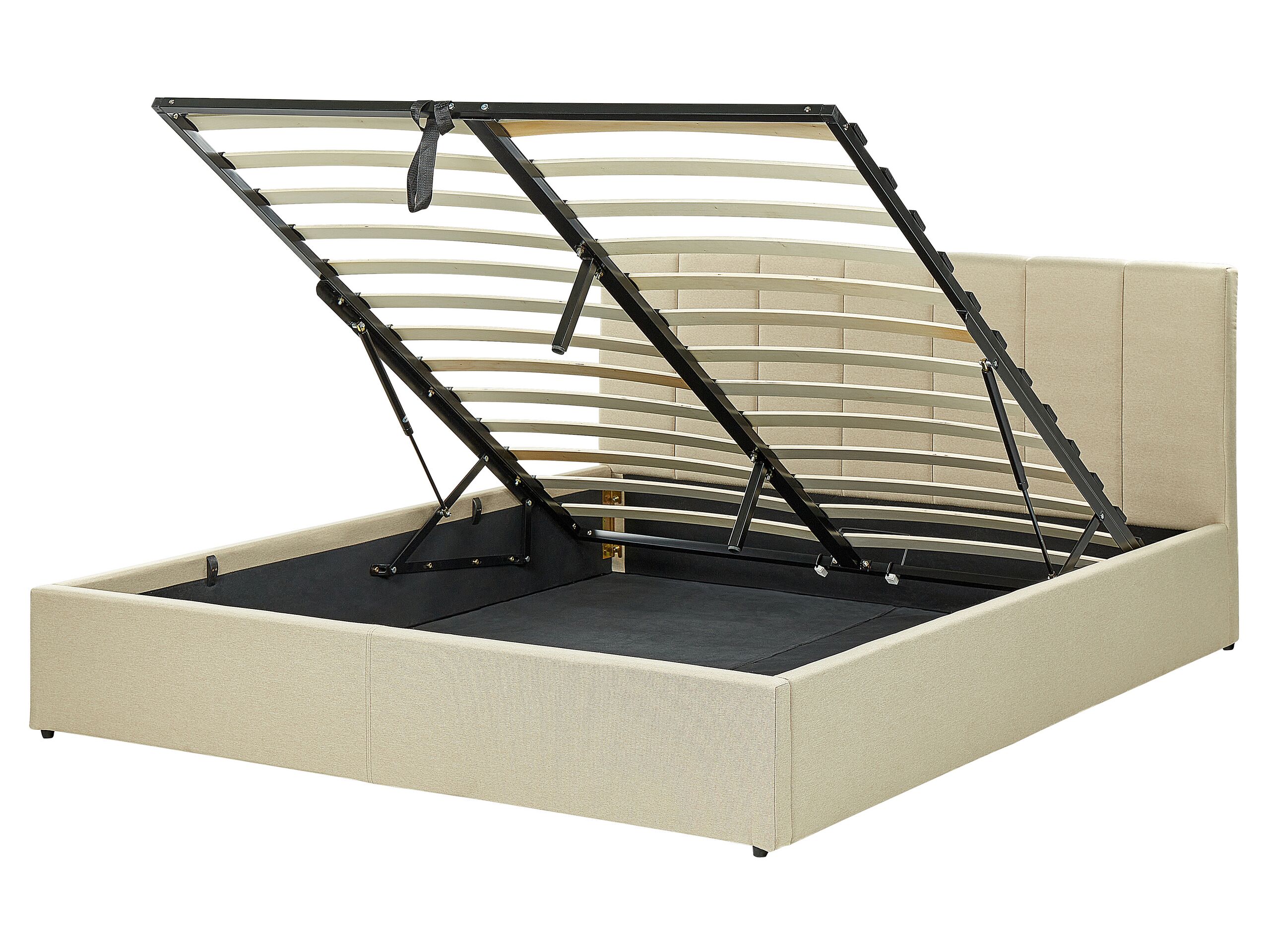 Fabric EU King Size Ottoman Bed Beige DREUX