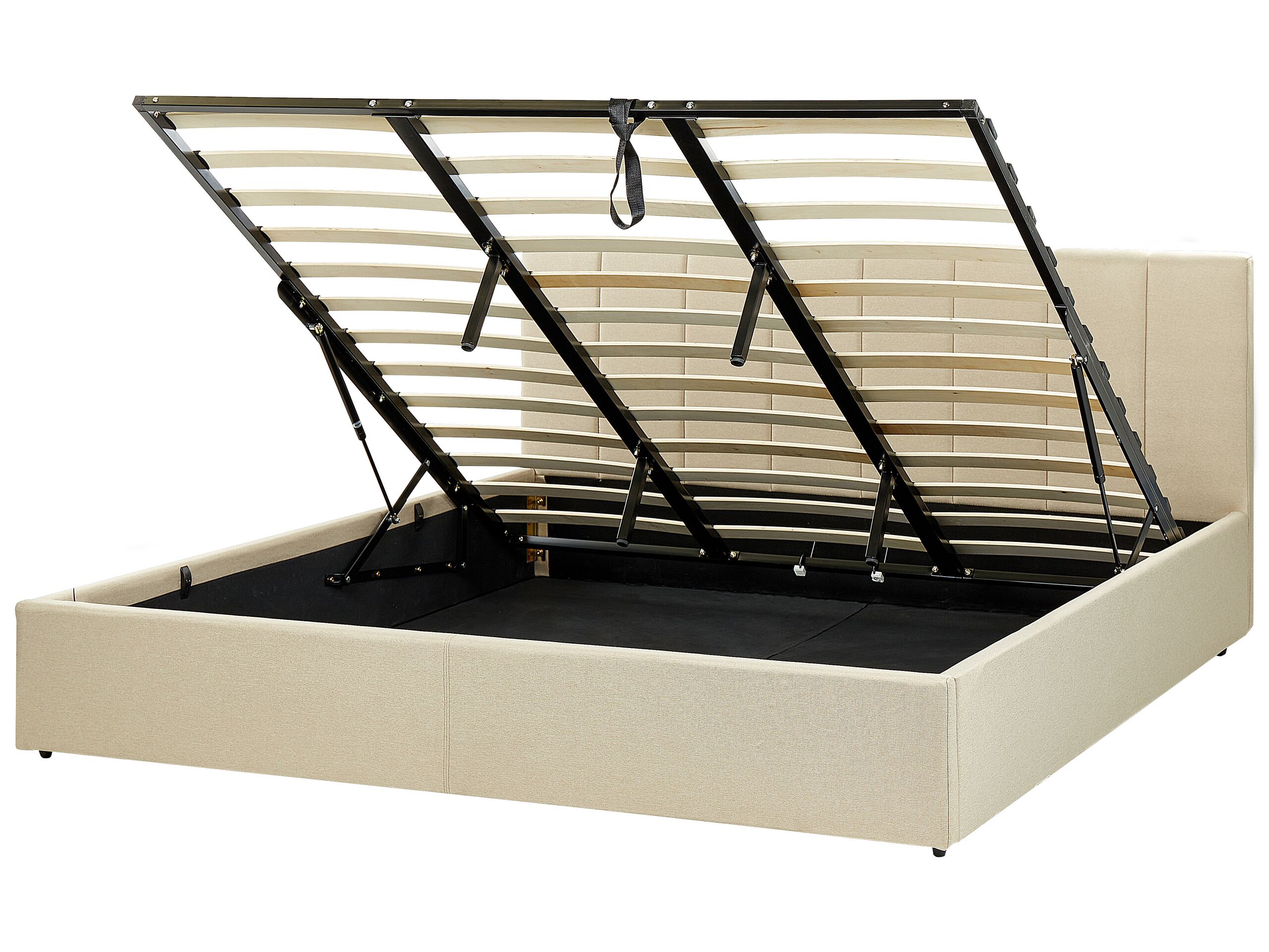 Fabric EU Super King Size Ottoman Bed Beige DREUX