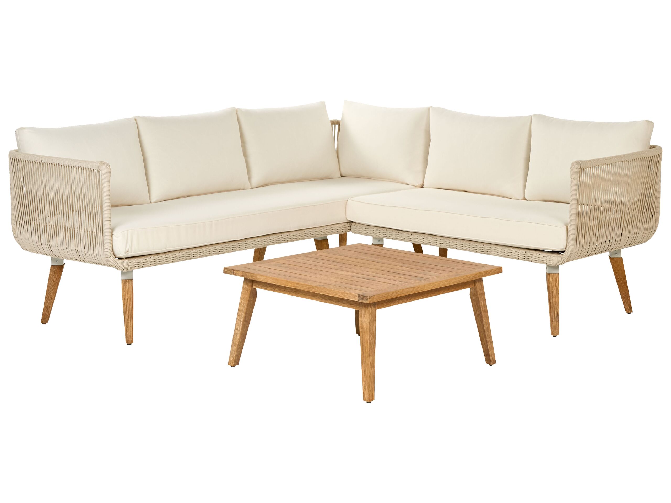 5 Seater Acacia Wood Garden Corner Sofa Set Beige ALCAMO
