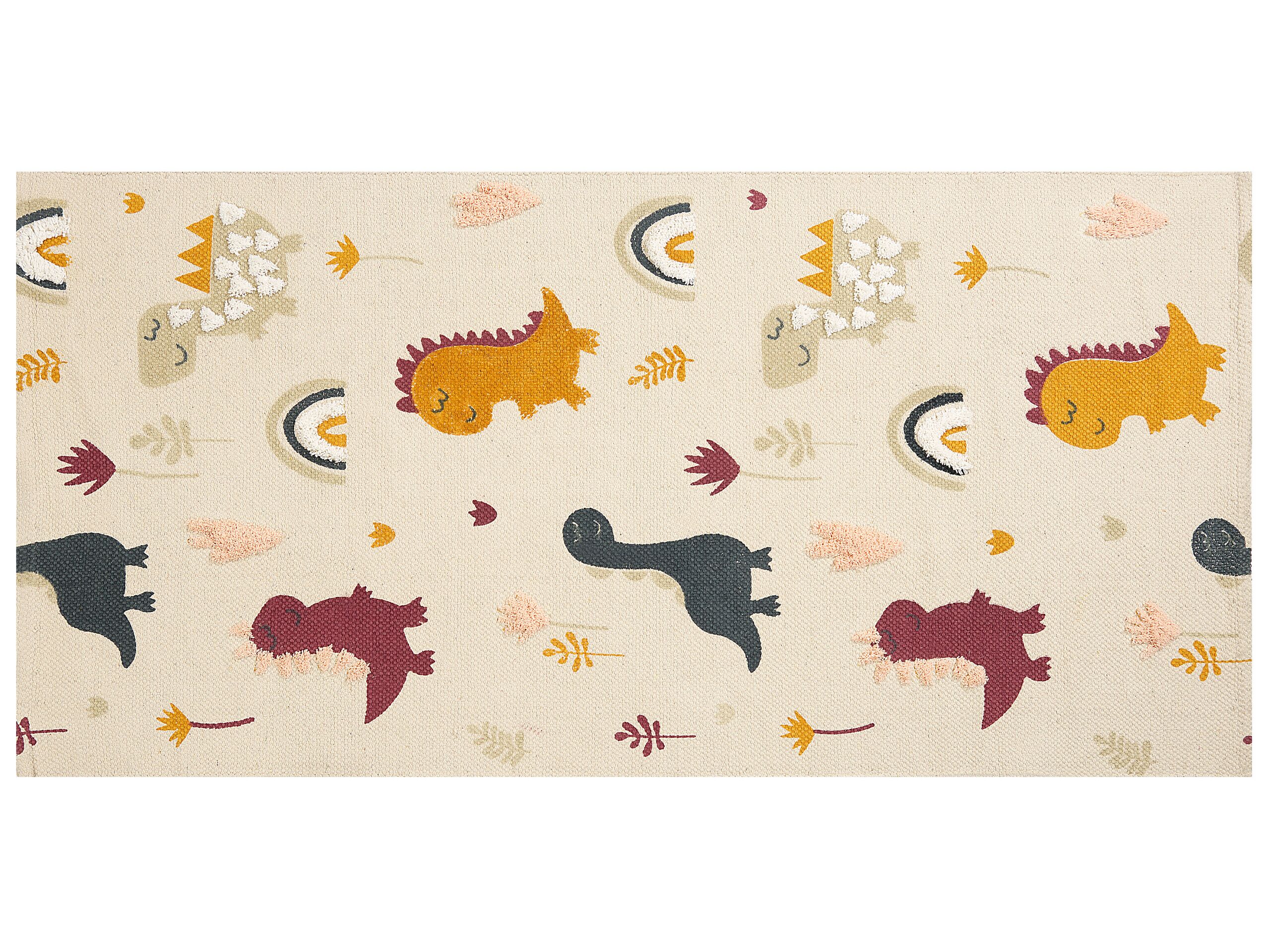 Cotton Kids Rug Dinosaurs Print 80x150cm Multicolour