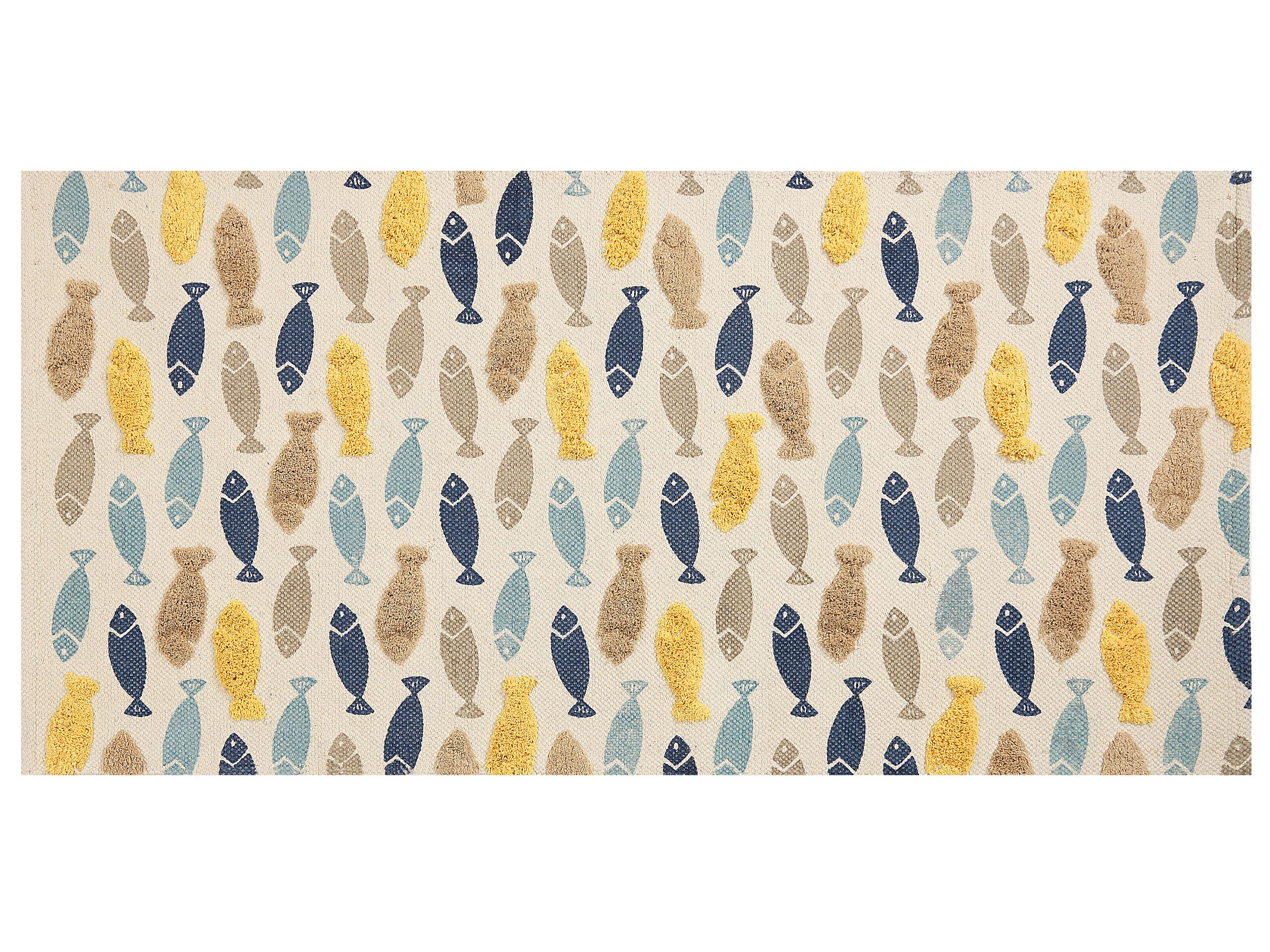 Cotton Kids Rug Fish Print 80x150cm Multicolour