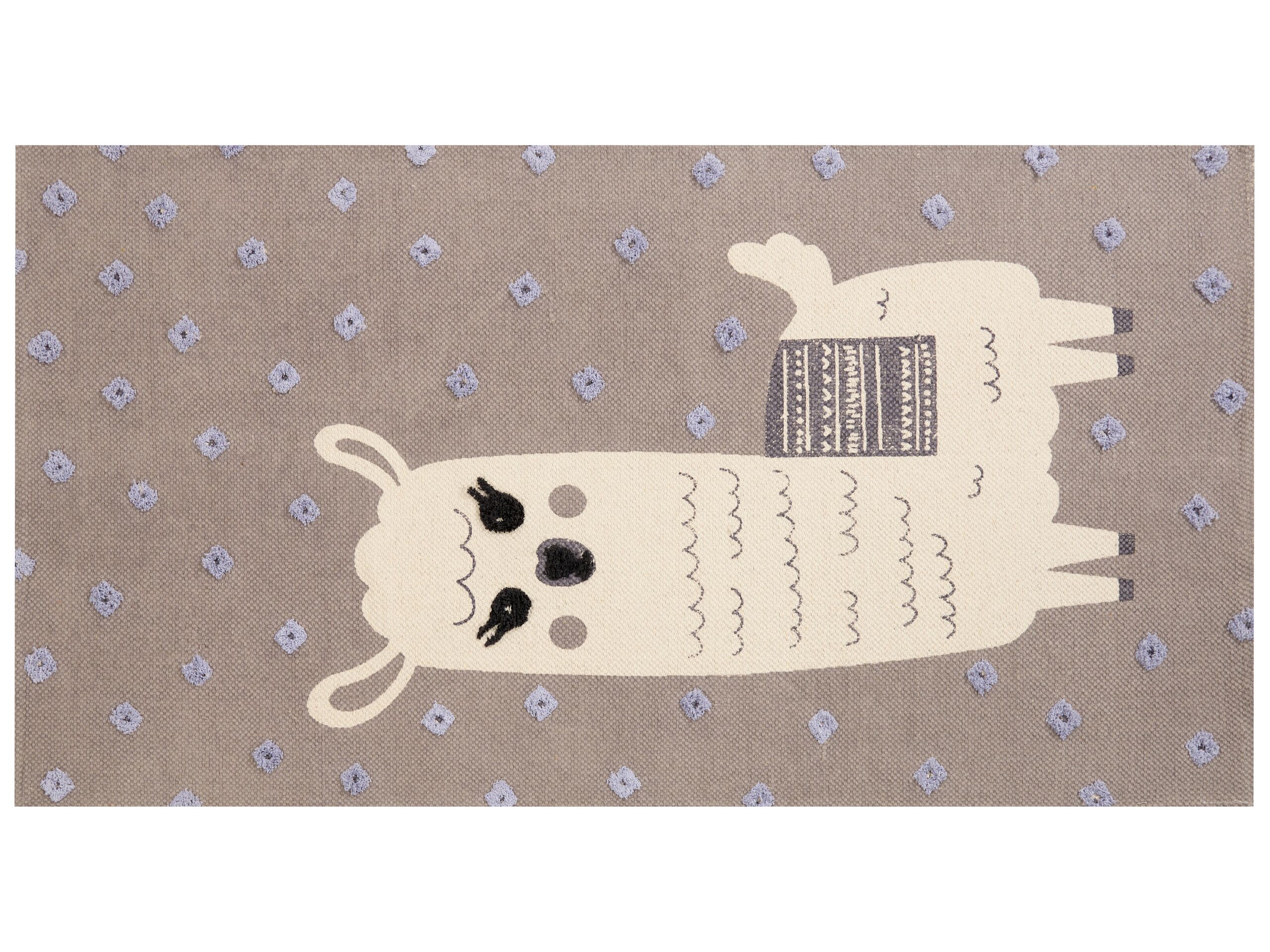 Cotton Kids Rug Llama Print 80x150cm Brown