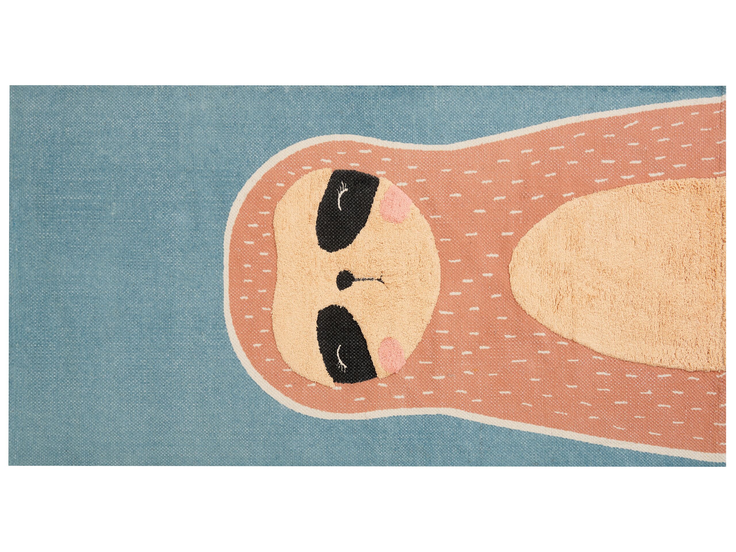 Cotton Kids Rug Three Toed-Sloth Print 80x150cm Blue and Orange