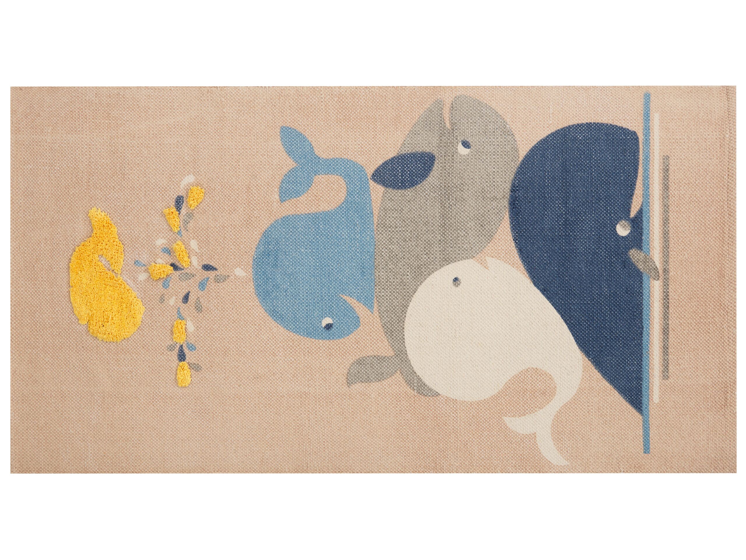 Cotton Kids Rug Whales Print 80x150cm Beige