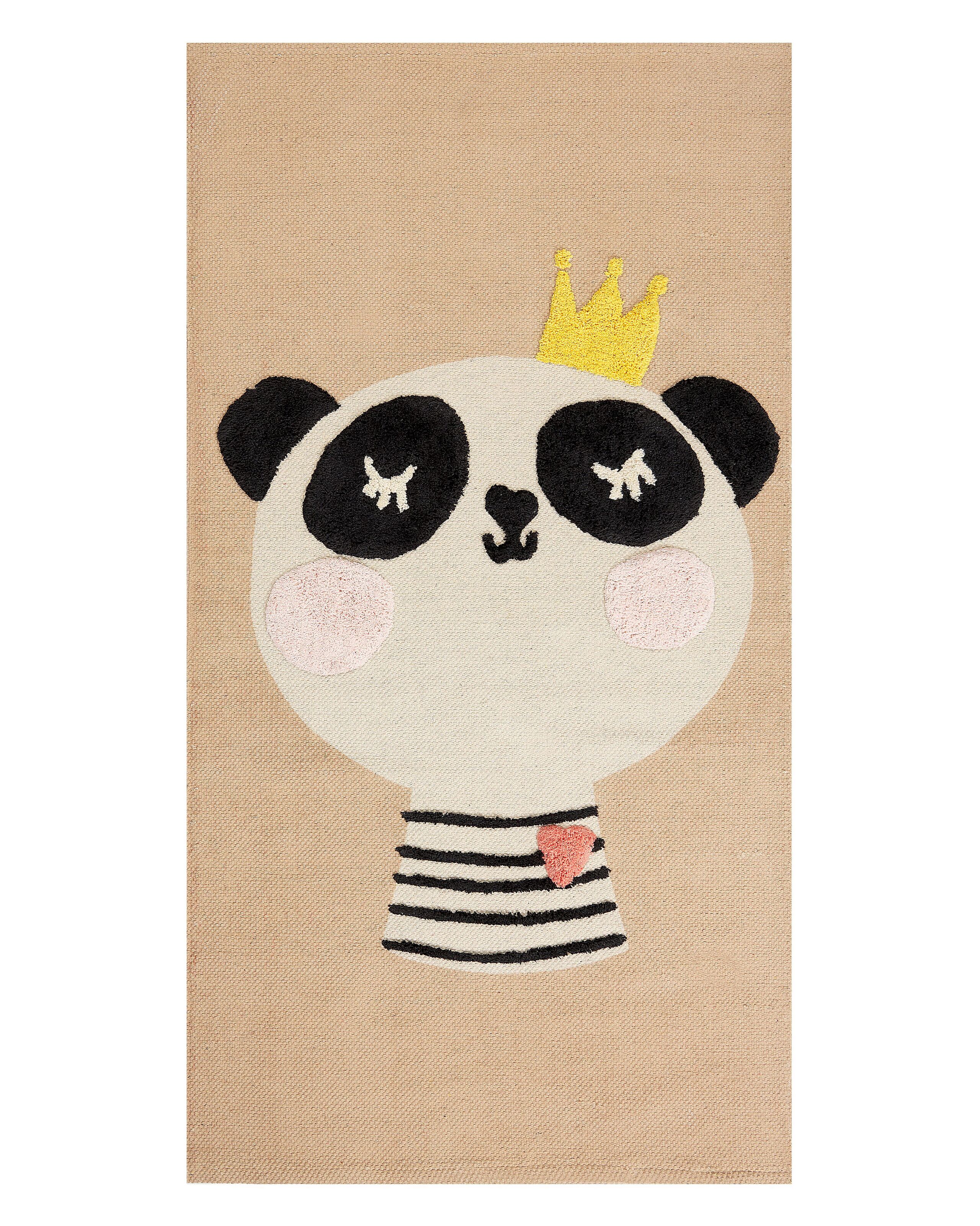 Cotton Kids Rug Panda Print 80x150cm Beige