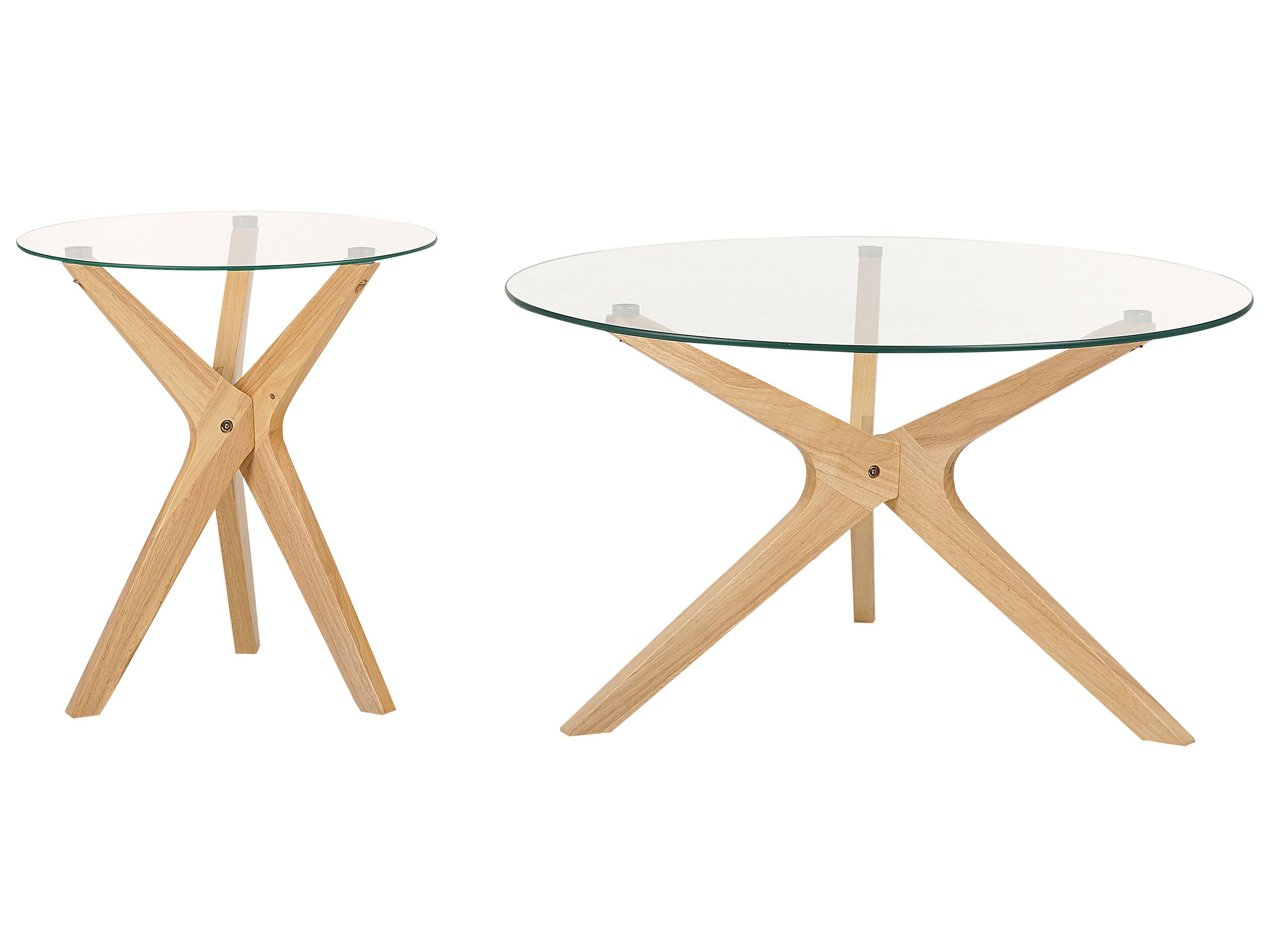 Set of 2 Glass Top Coffee Tables Light Wood VALLEY
