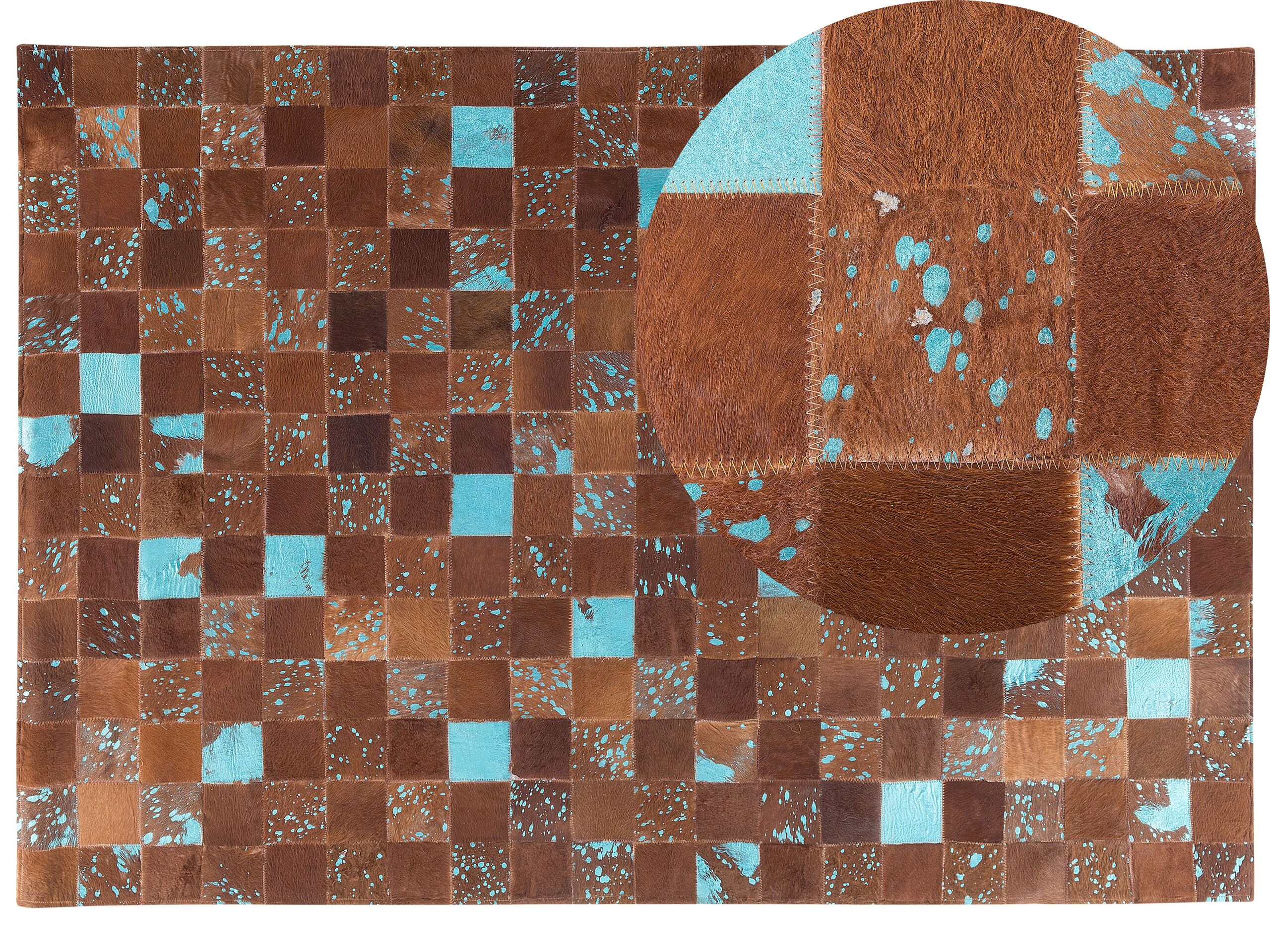 Cowhide Area Rug 160x230cm Brown and Blue