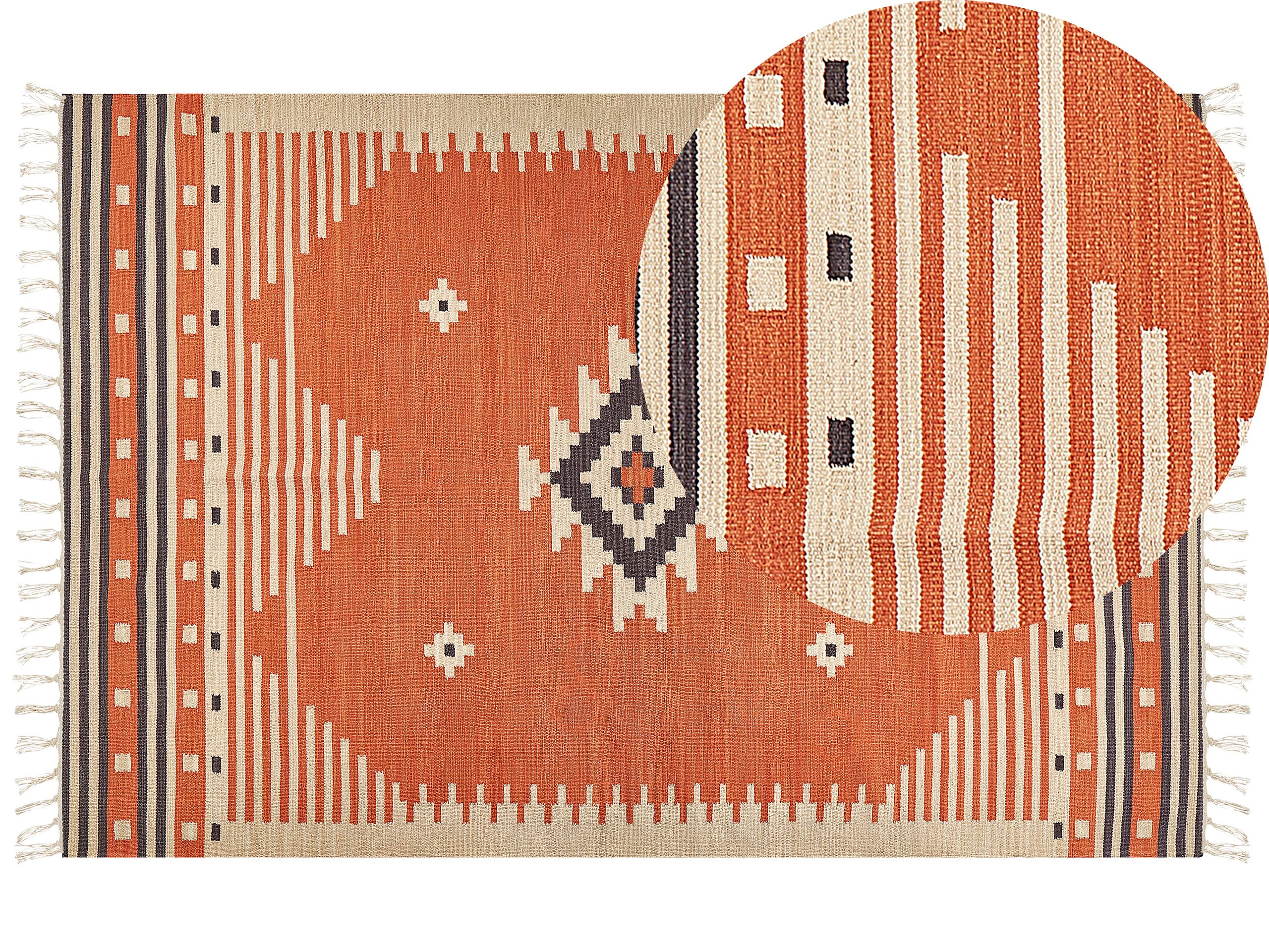 Cotton Kilim Area Rug 200x300cm Orange