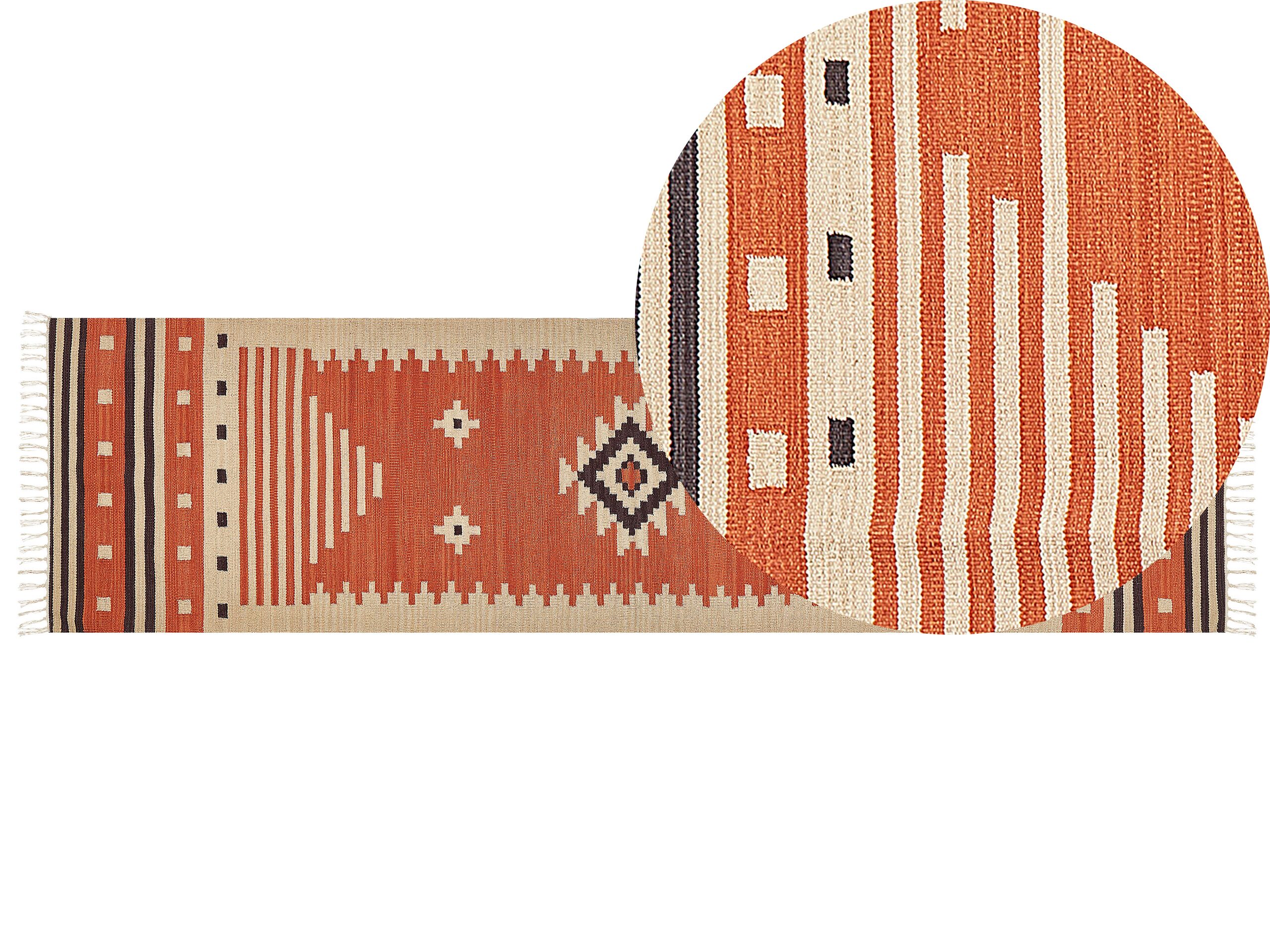 Cotton Kilim Runner Rug 80x300cm Orange