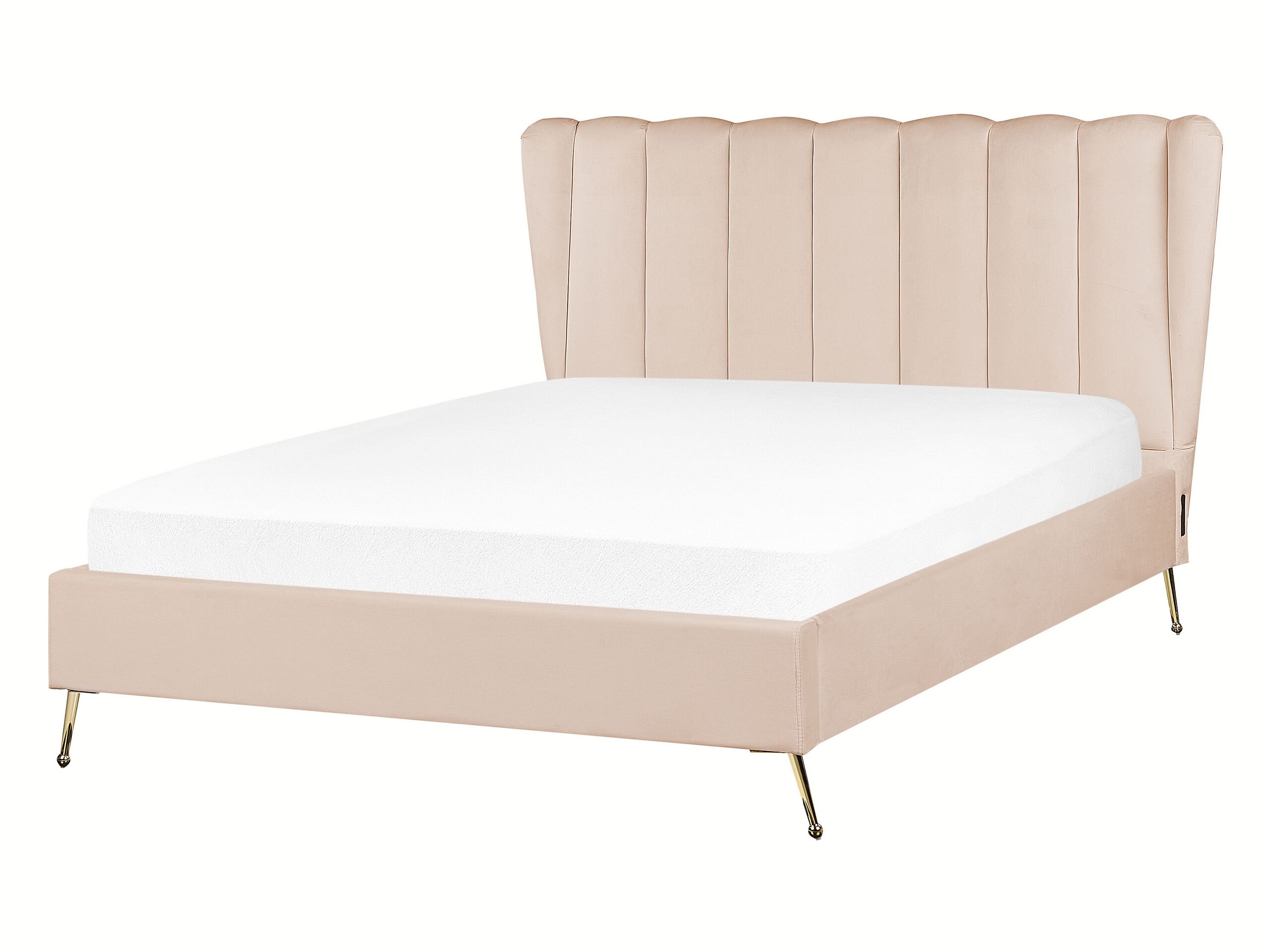 Velvet EU Double Size Bed with USB Port Beige MIRIBEL