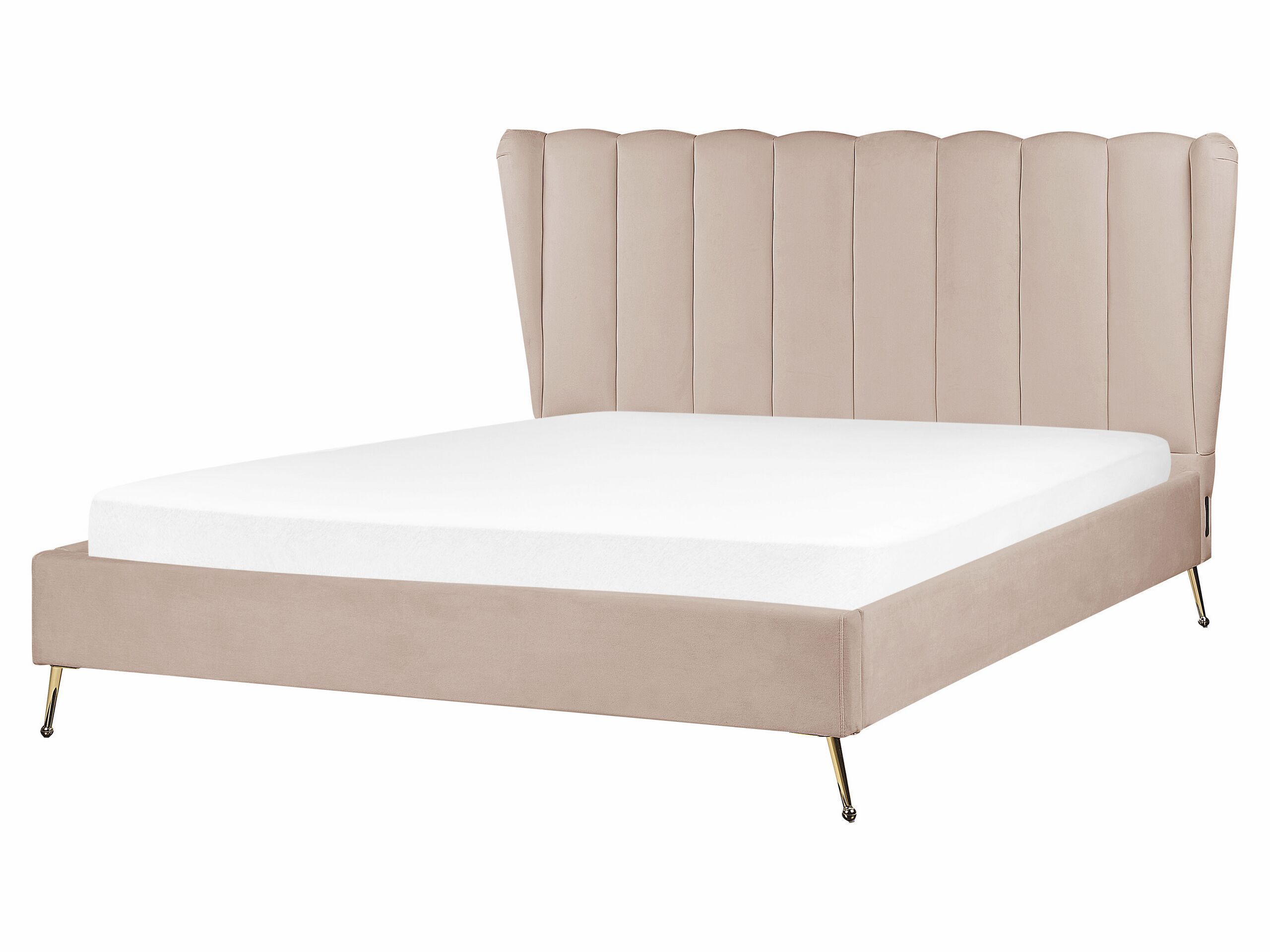 Velvet EU King Size Bed with USB Port Taupe MIRIBEL