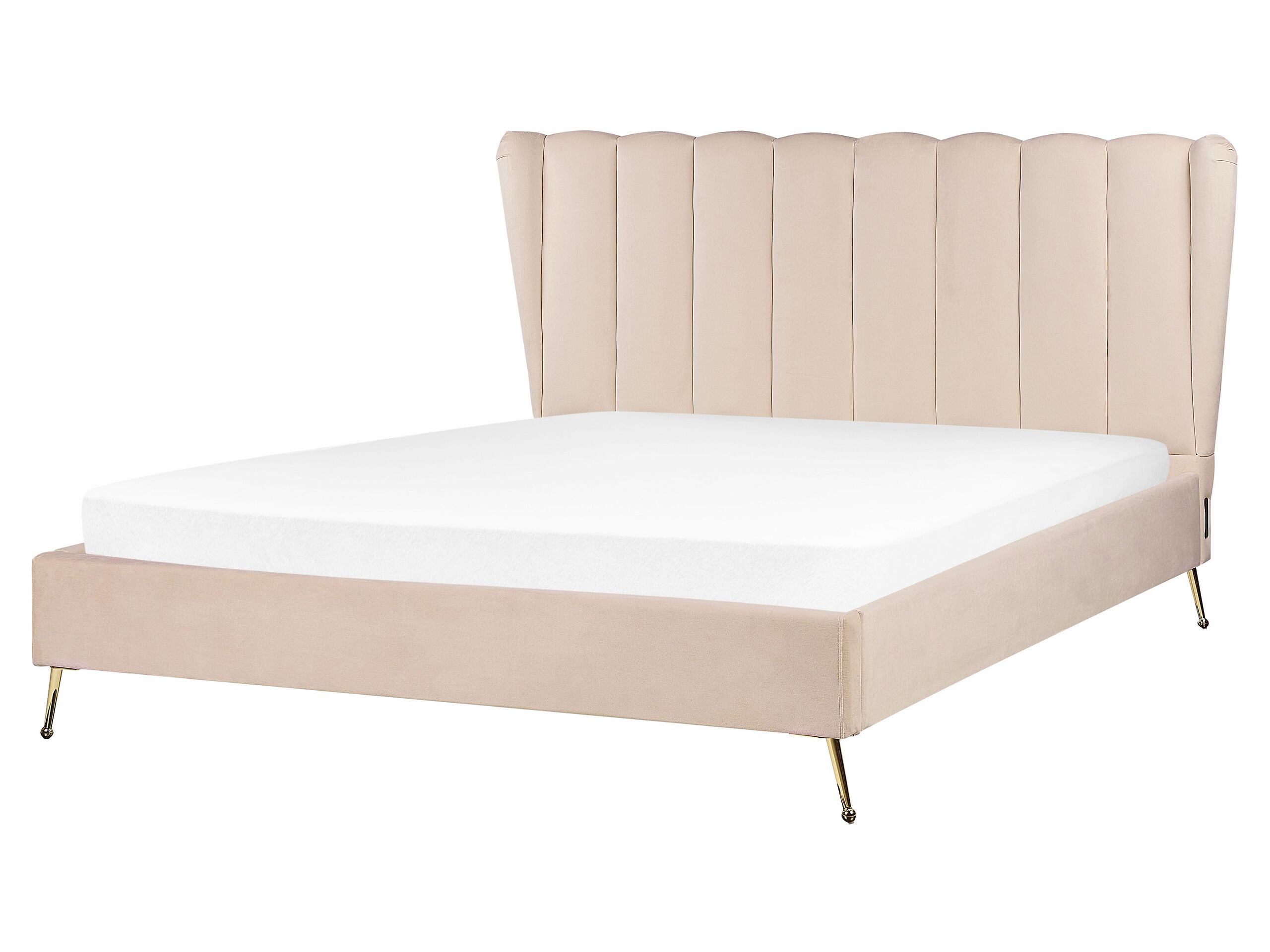 Velvet EU King Size Bed with USB Port Beige MIRIBEL