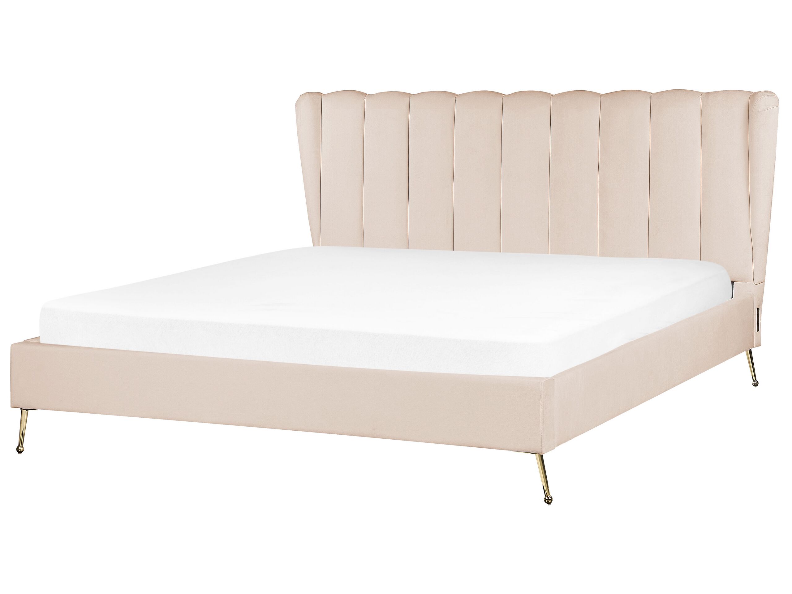 Velvet EU Super King Size Bed with USB Port Beige MIRIBEL