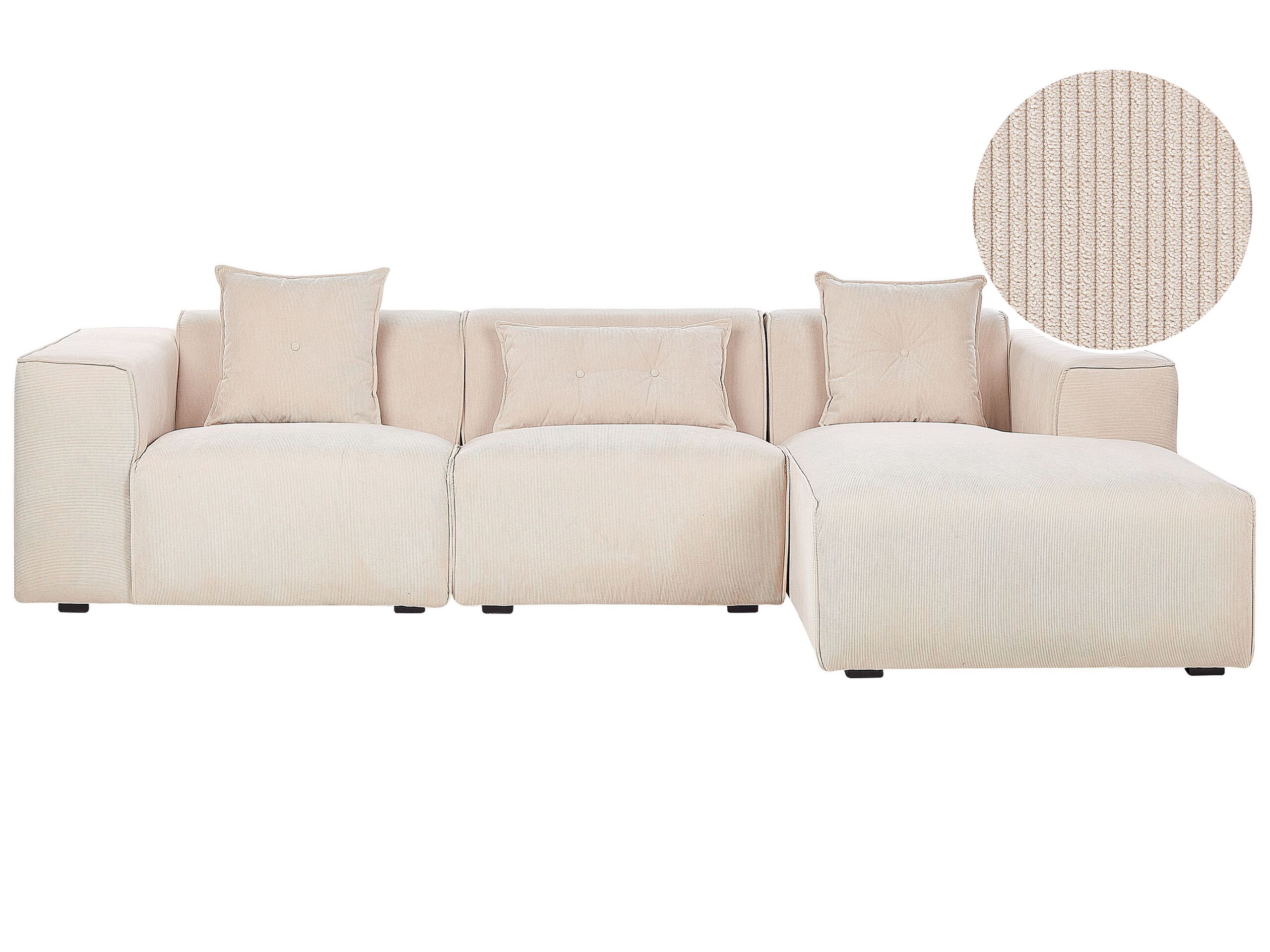 Left Hand Jumbo Cord Corner Sofa Beige DOLVA