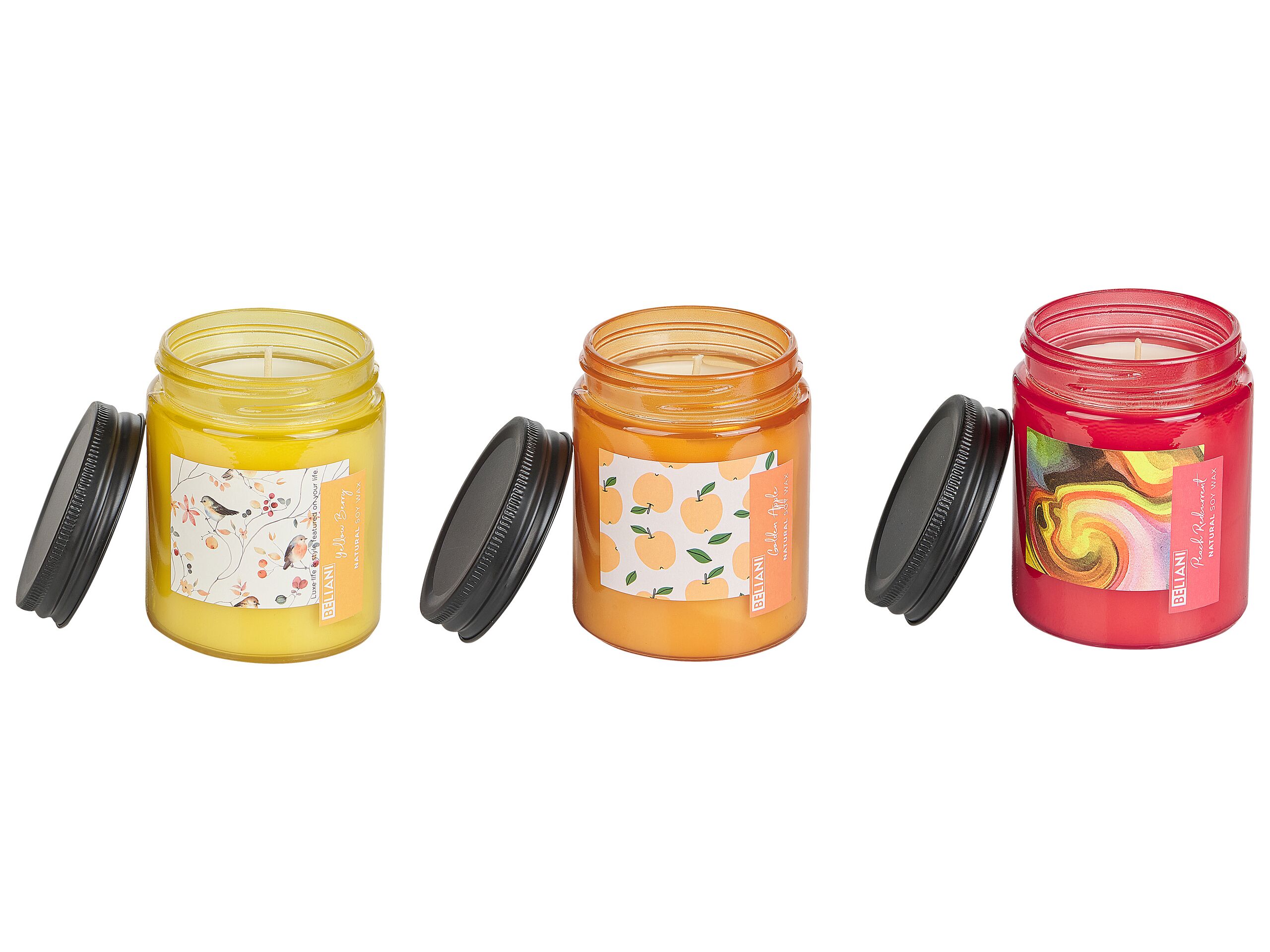 3 Soy Wax Scented Candles Peach Redcurrant / Yellow Berry / Golden Apple