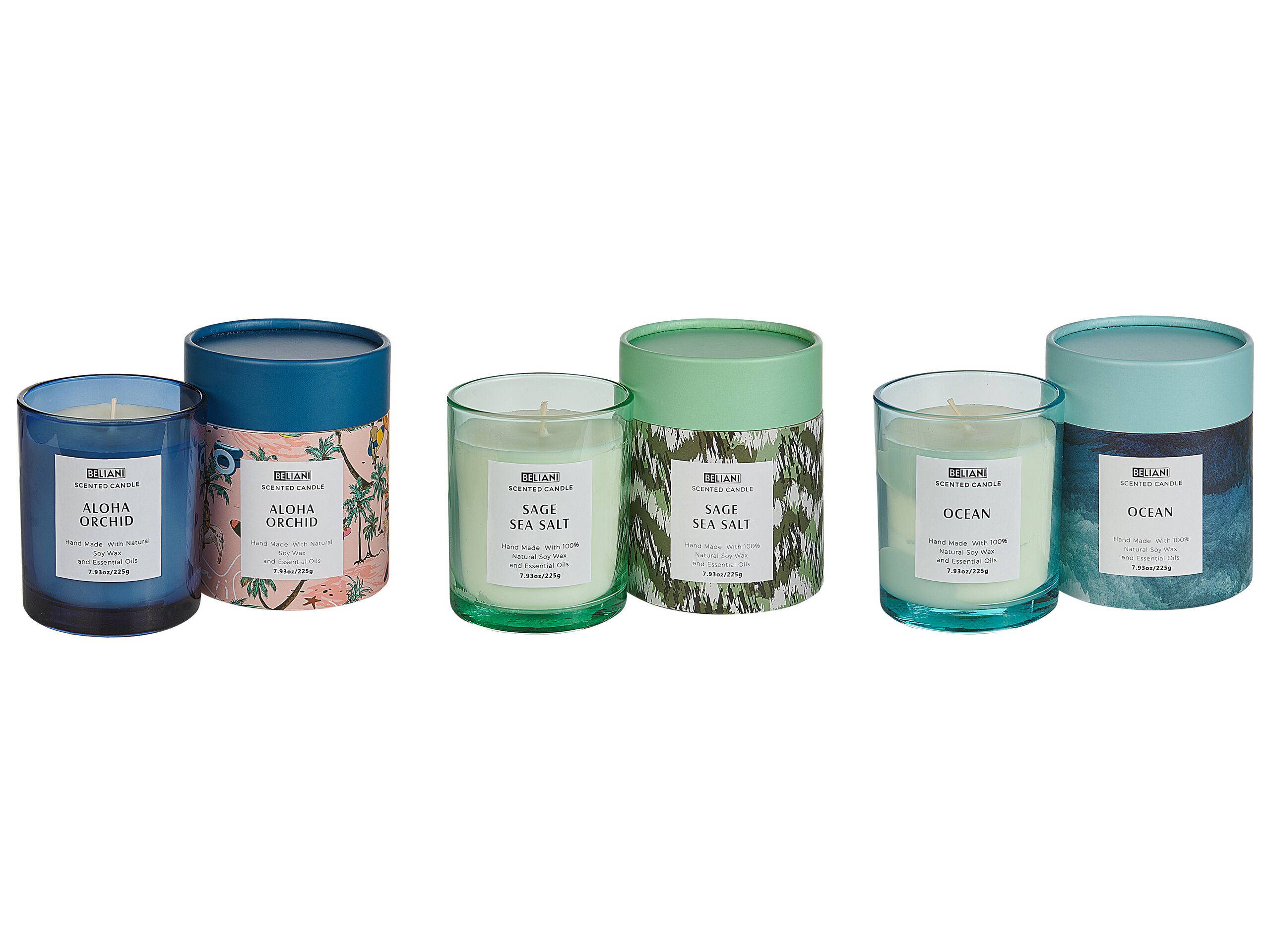 3 Soy Wax Scented Candles Sage Sea Salt / Ocean / Aloha Orchid